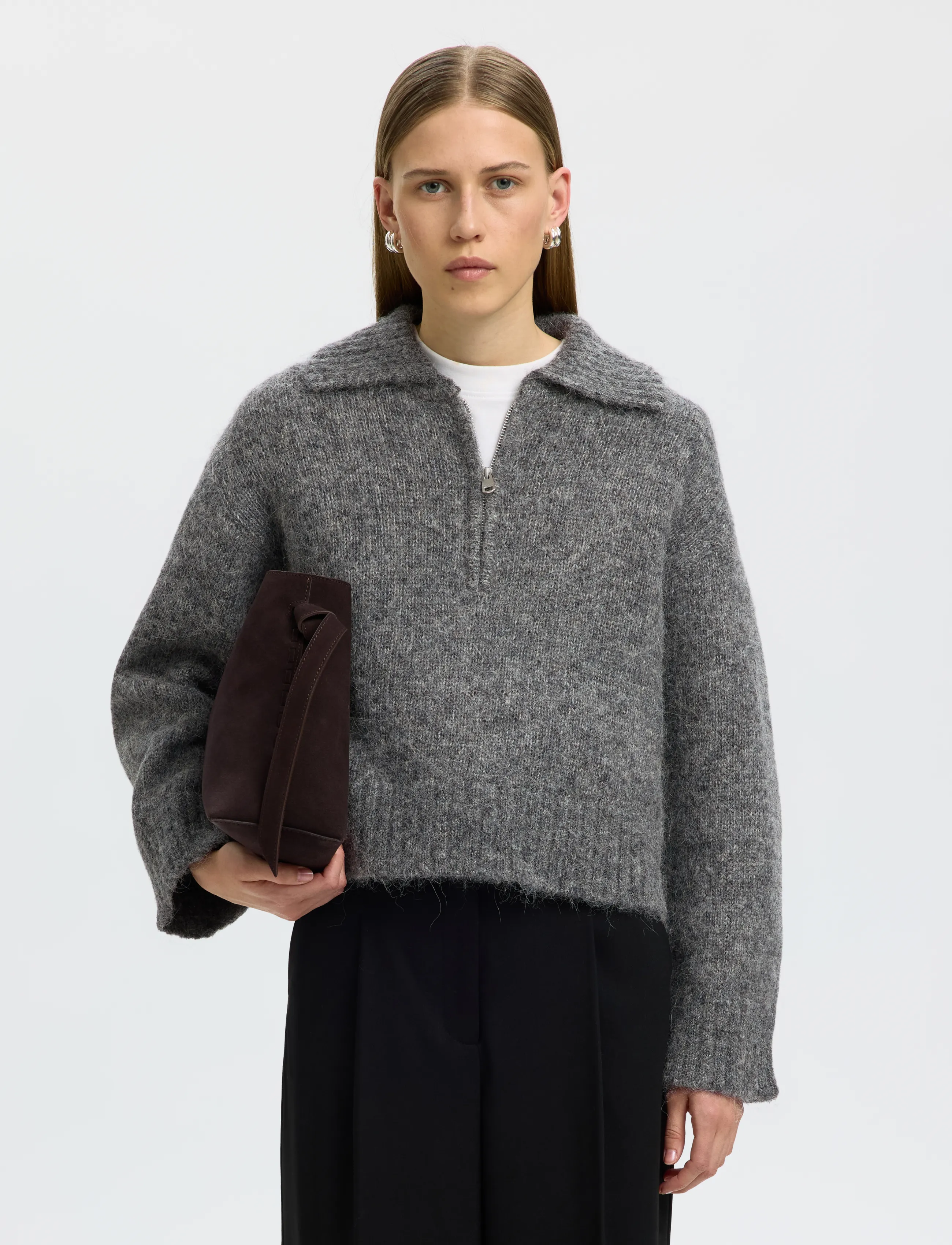 Selected SLWANJULI LS KNIT HALF ZIP - Selected - MEDIUM GREY MELANGE / grey