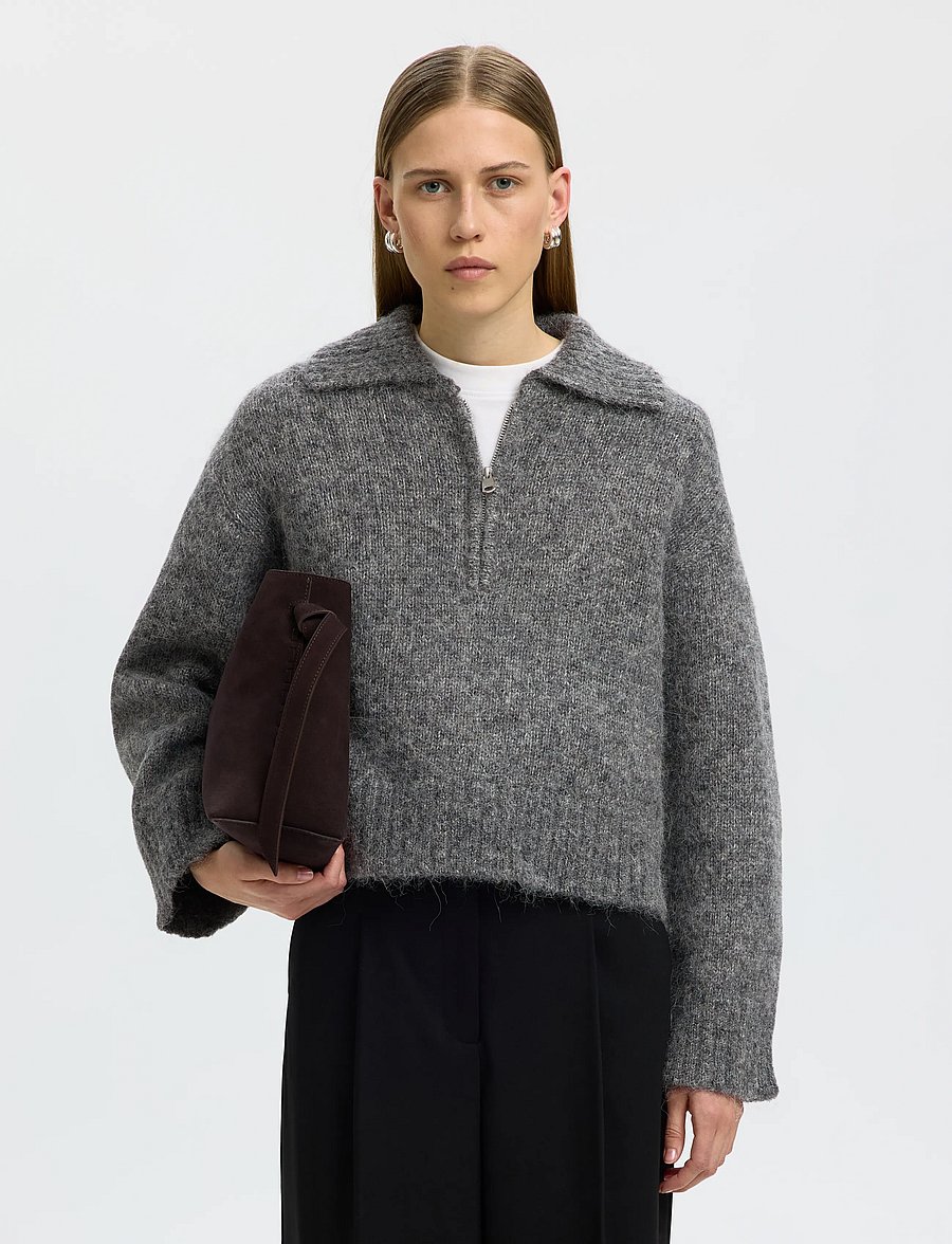 Selected - SLWANJULI LS KNIT HALF ZIP - pullover - medium grey melange - 0