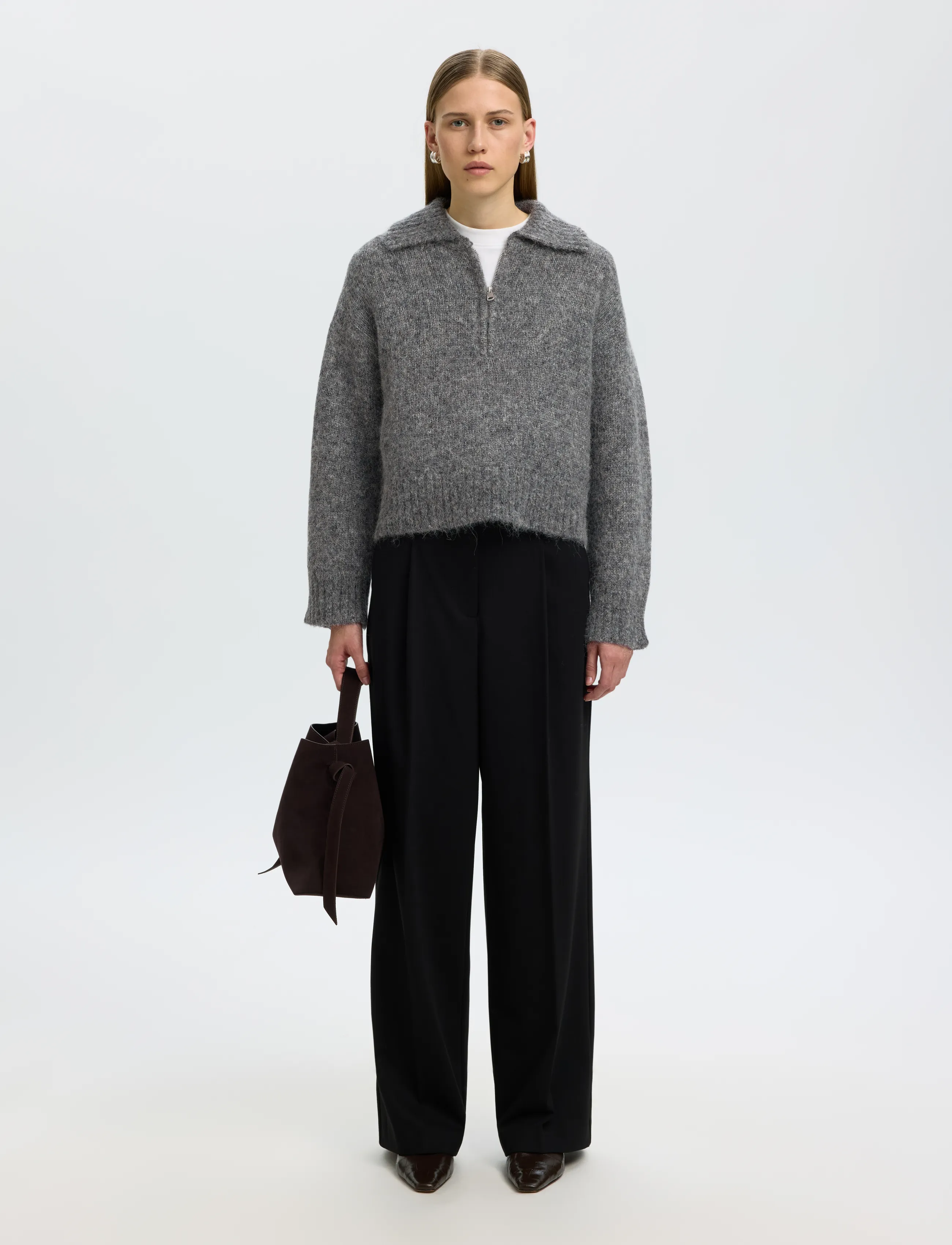 Selected - SLWANJULI LS KNIT HALF ZIP - pullover - medium grey melange - 3