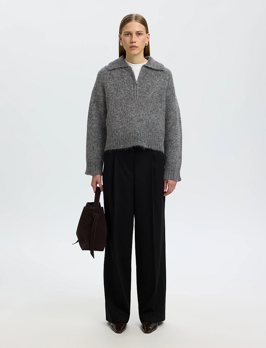 Selected - SLWANJULI LS KNIT HALF ZIP - pullover - medium grey melange - 3