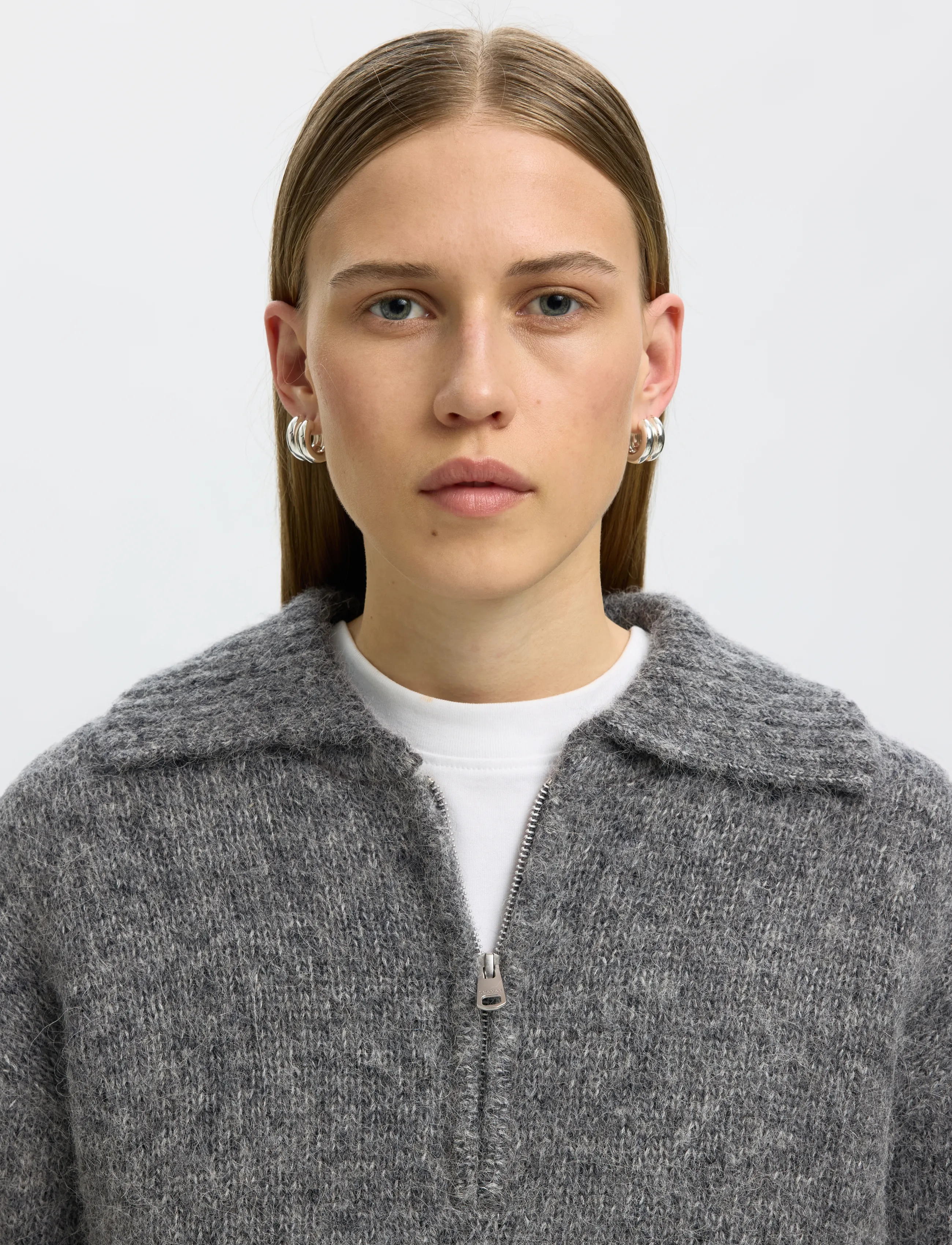 Selected - SLWANJULI LS KNIT HALF ZIP - pullover - medium grey melange - 4