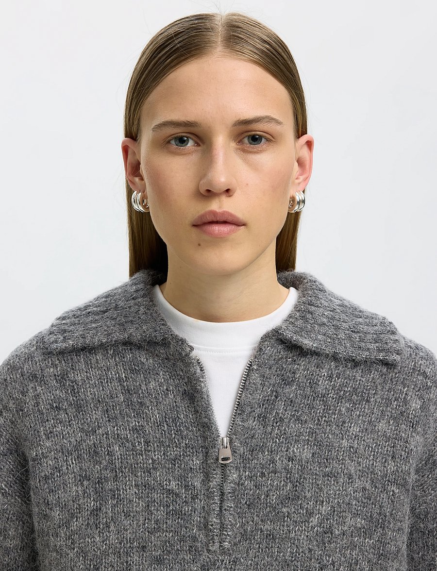 Selected - SLWANJULI LS KNIT HALF ZIP - pullover - medium grey melange - 4
