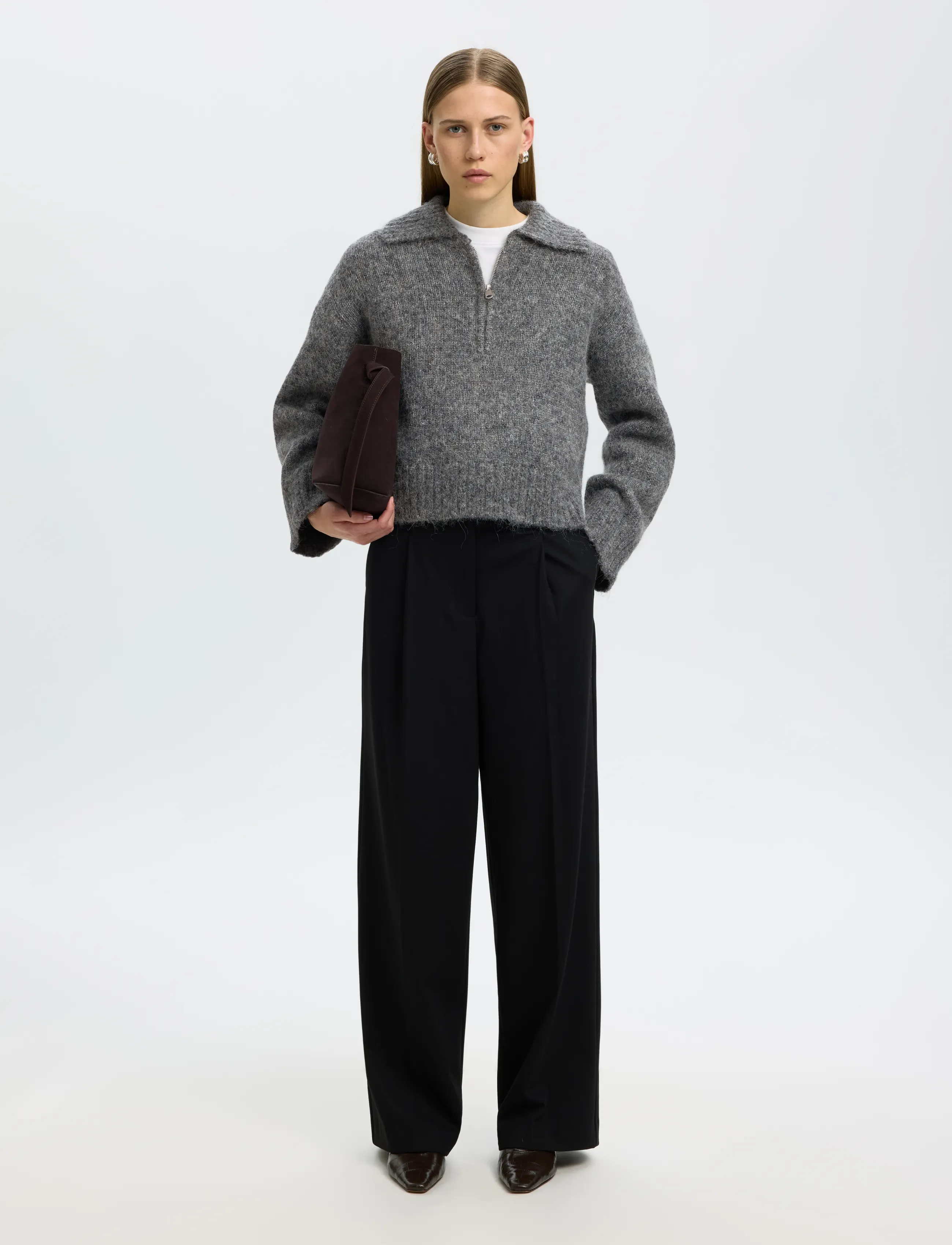 Selected - SLWANJULI LS KNIT HALF ZIP - pullover - medium grey melange - 5