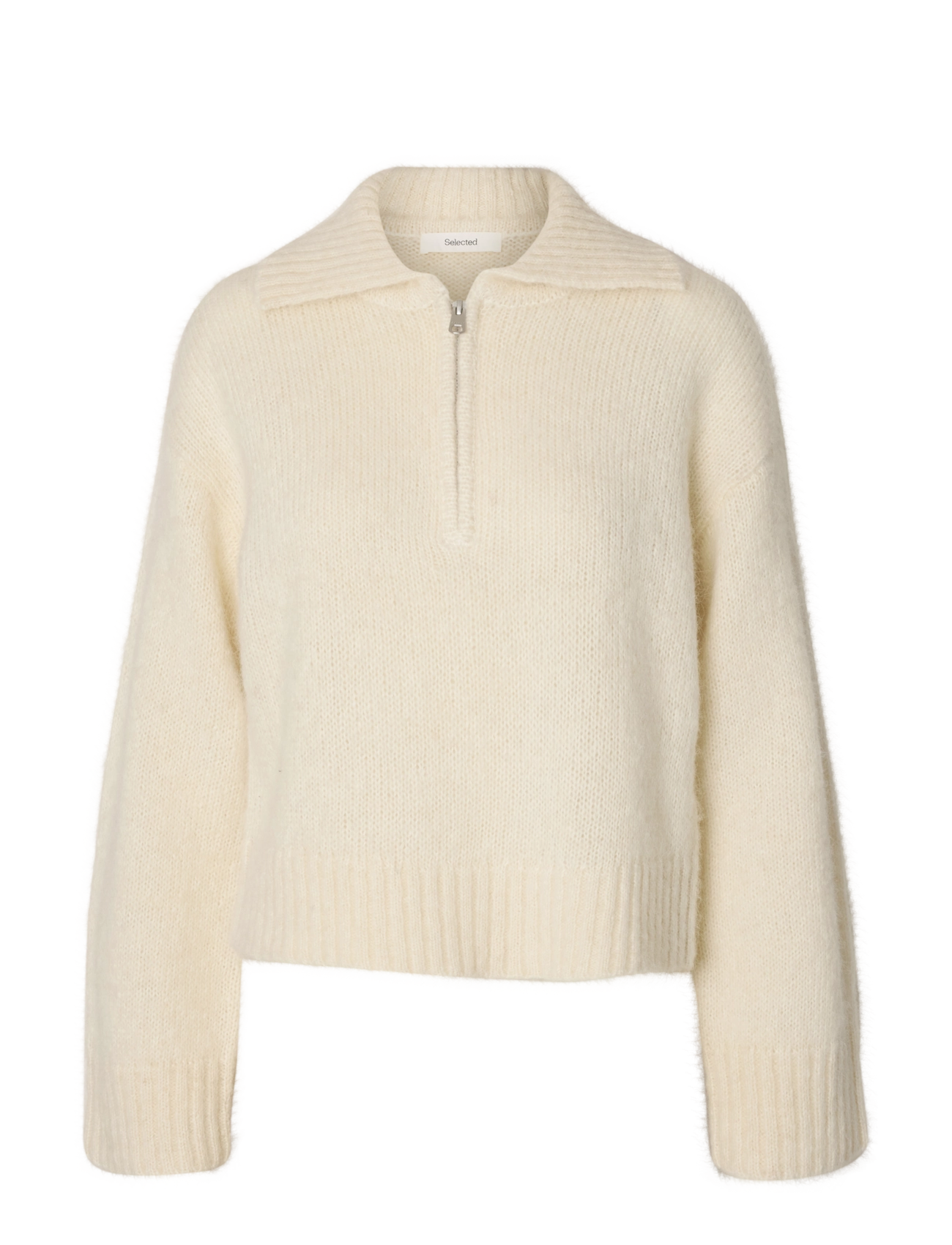Selected SLWANJULI LS KNIT HALF ZIP - Everyday Style - SNOW WHITE / cream