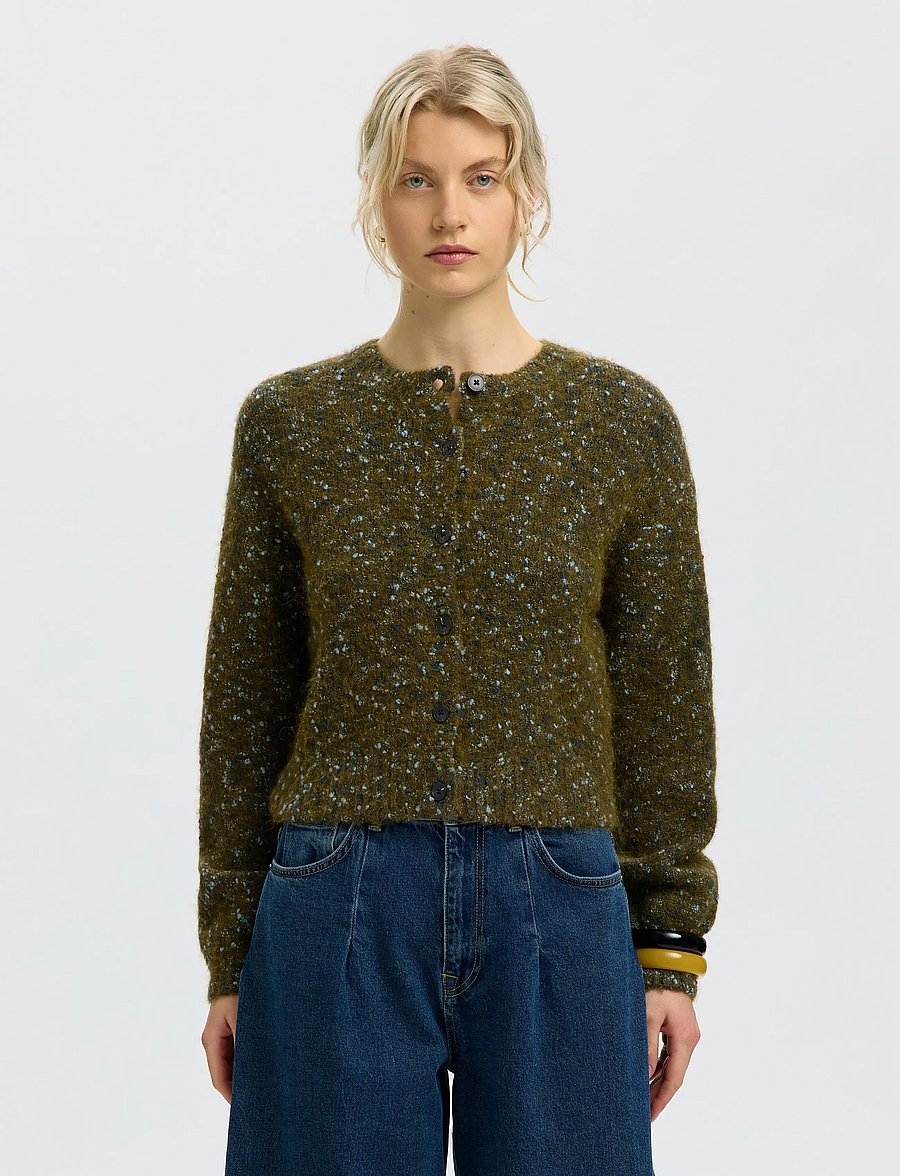 Selected - SLWKAT LS KNIT SHORT CARDIGAN - fir green - 0