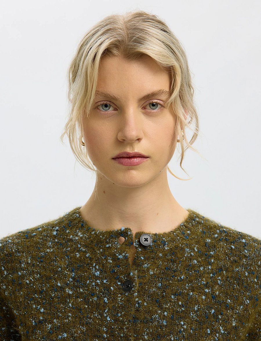 Selected - SLWKAT LS KNIT SHORT CARDIGAN - fir green - 4