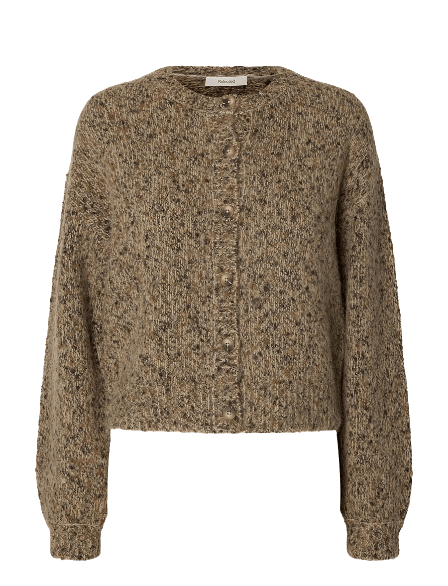 Selected - SLWKAT LS KNIT SHORT CARDIGAN - cardigans - travertine - 1