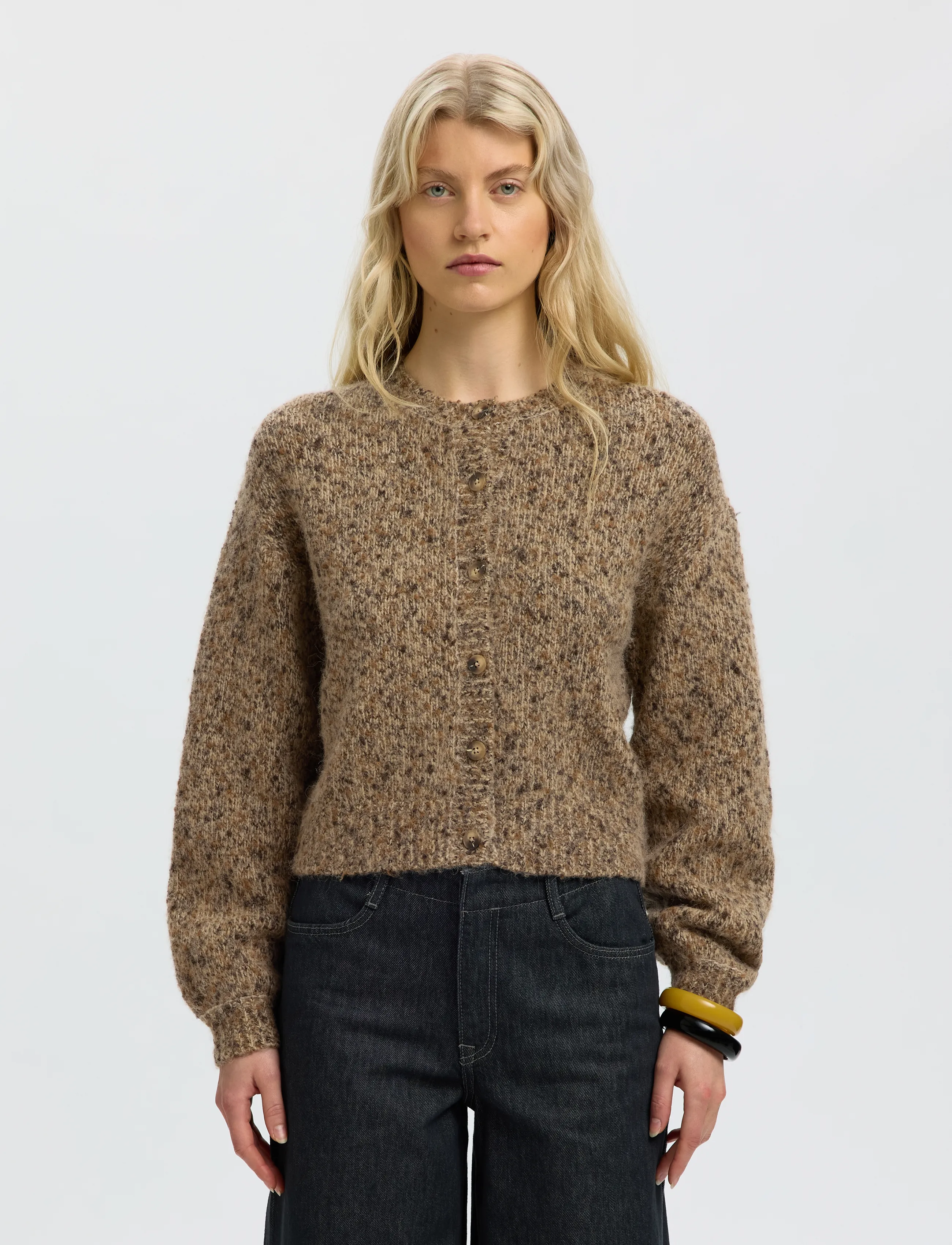 Selected SLWKAT LS KNIT SHORT CARDIGAN - Selected - TRAVERTINE / beige