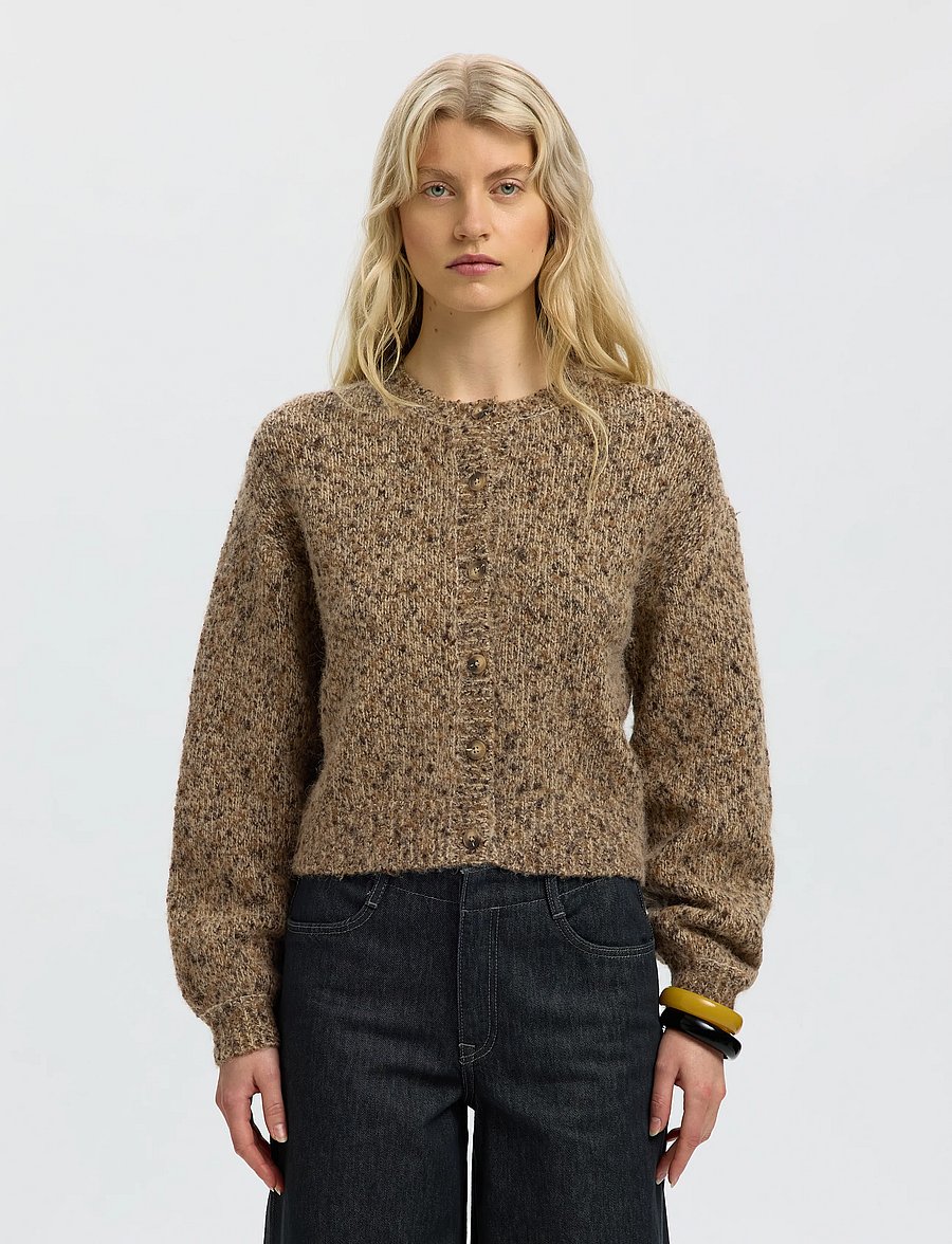 Selected - SLWKAT LS KNIT SHORT CARDIGAN - cardigans - travertine - 0