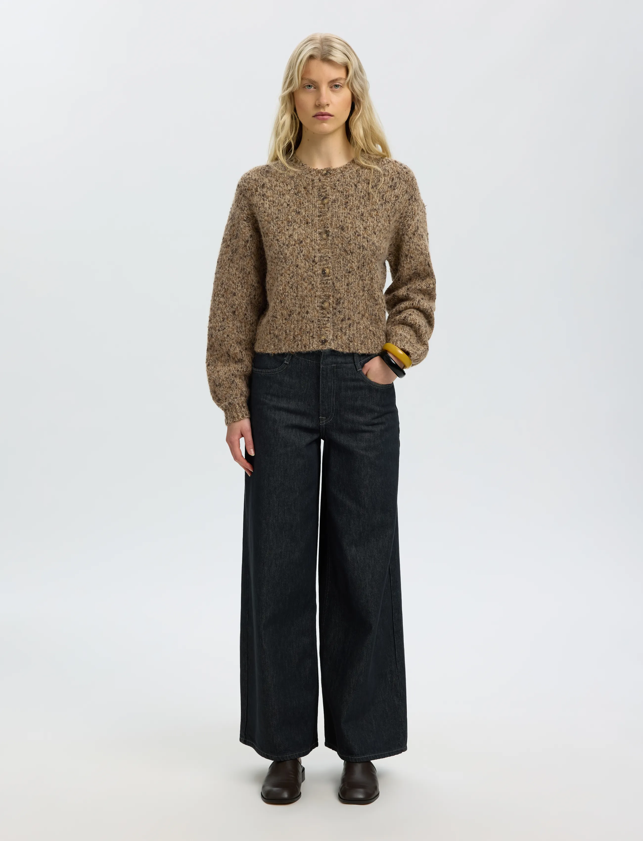Selected - SLWKAT LS KNIT SHORT CARDIGAN - cardigans - travertine - 3