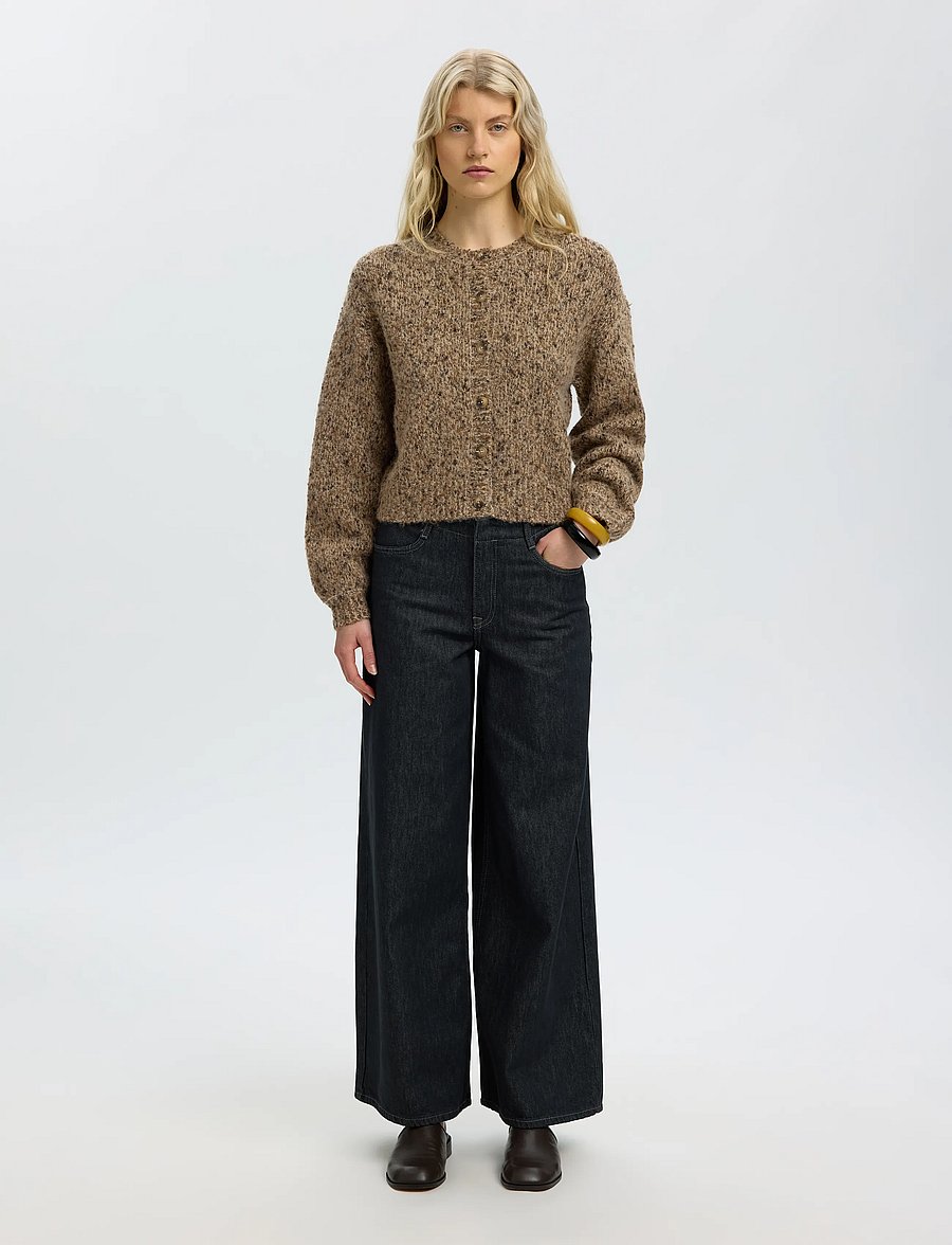 Selected - SLWKAT LS KNIT SHORT CARDIGAN - cardigans - travertine - 3