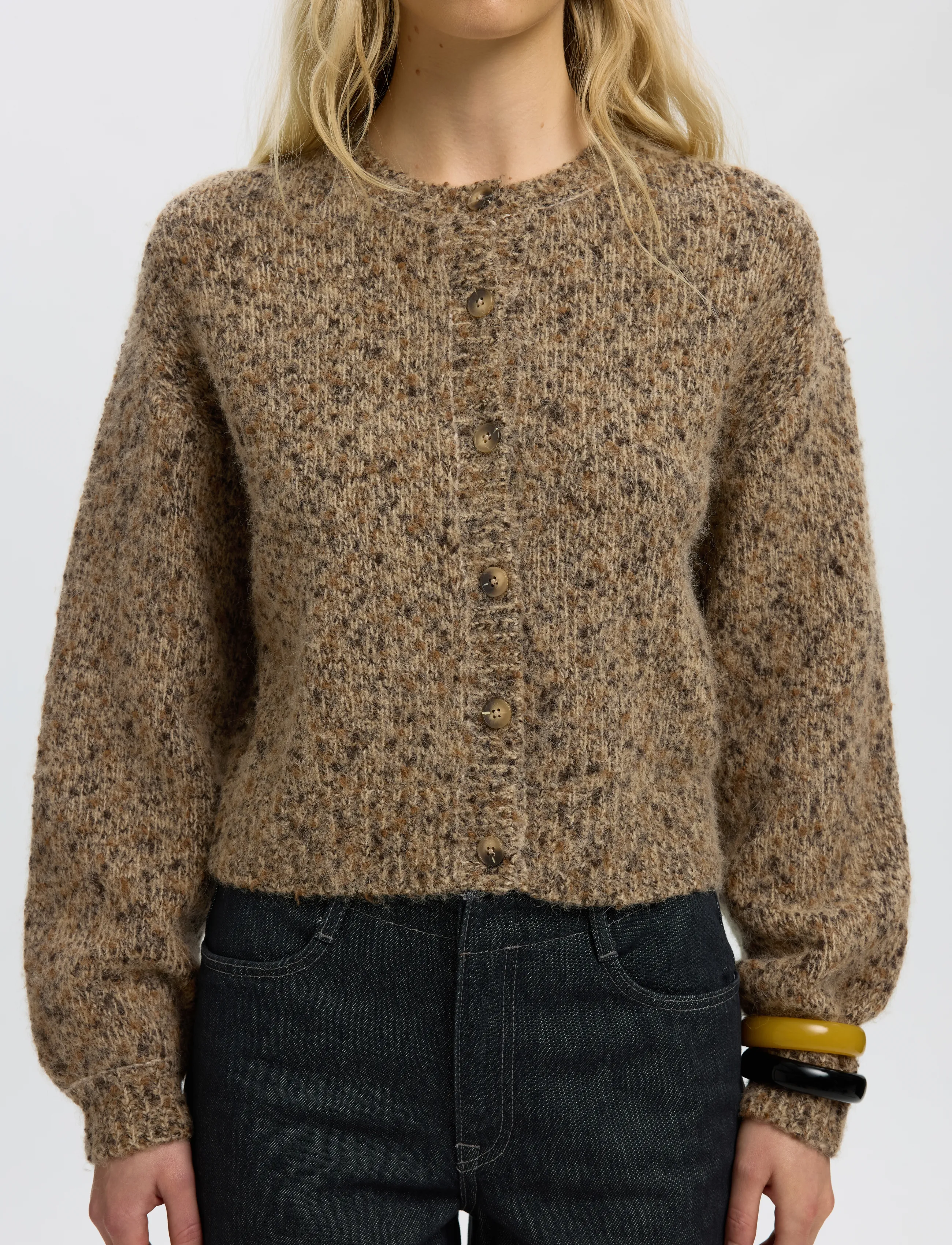 Selected - SLWKAT LS KNIT SHORT CARDIGAN - cardigans - travertine - 4