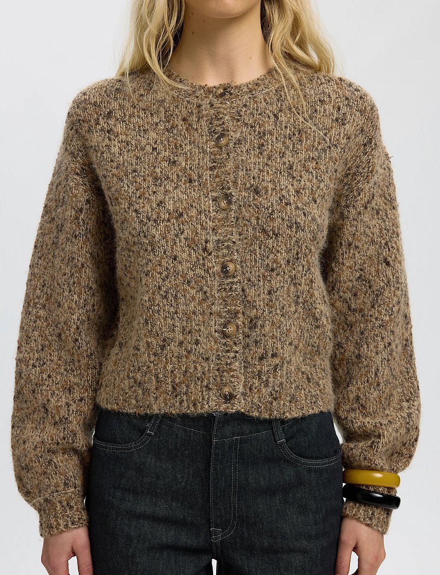 Selected - SLWKAT LS KNIT SHORT CARDIGAN - cardigans - travertine - 4