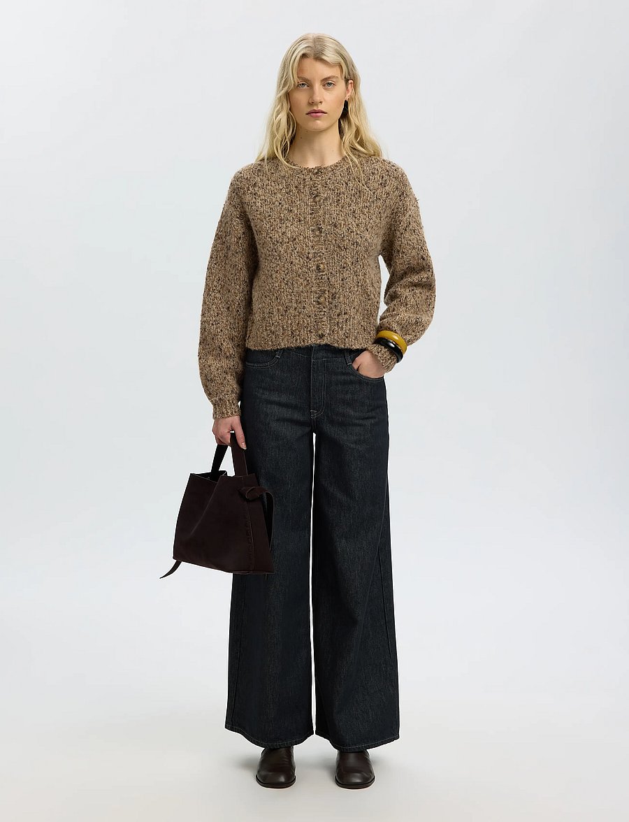 Selected - SLWKAT LS KNIT SHORT CARDIGAN - cardigans - travertine - 5