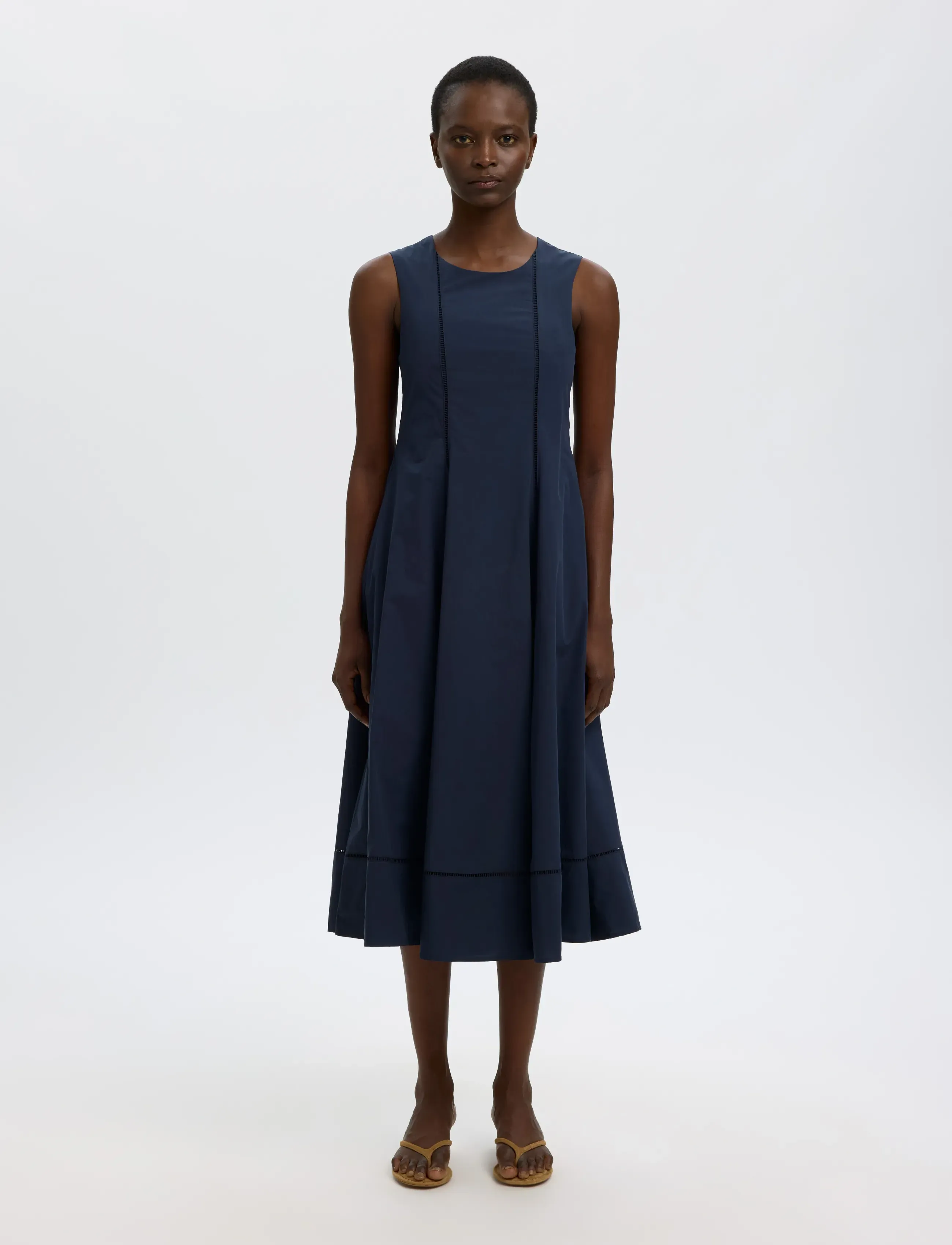 Selected Slfdelia Reg Sl Midi Ladder Stitch Dress, 38, Dresses, Marineblau - Knee-length & Midi, Frauen