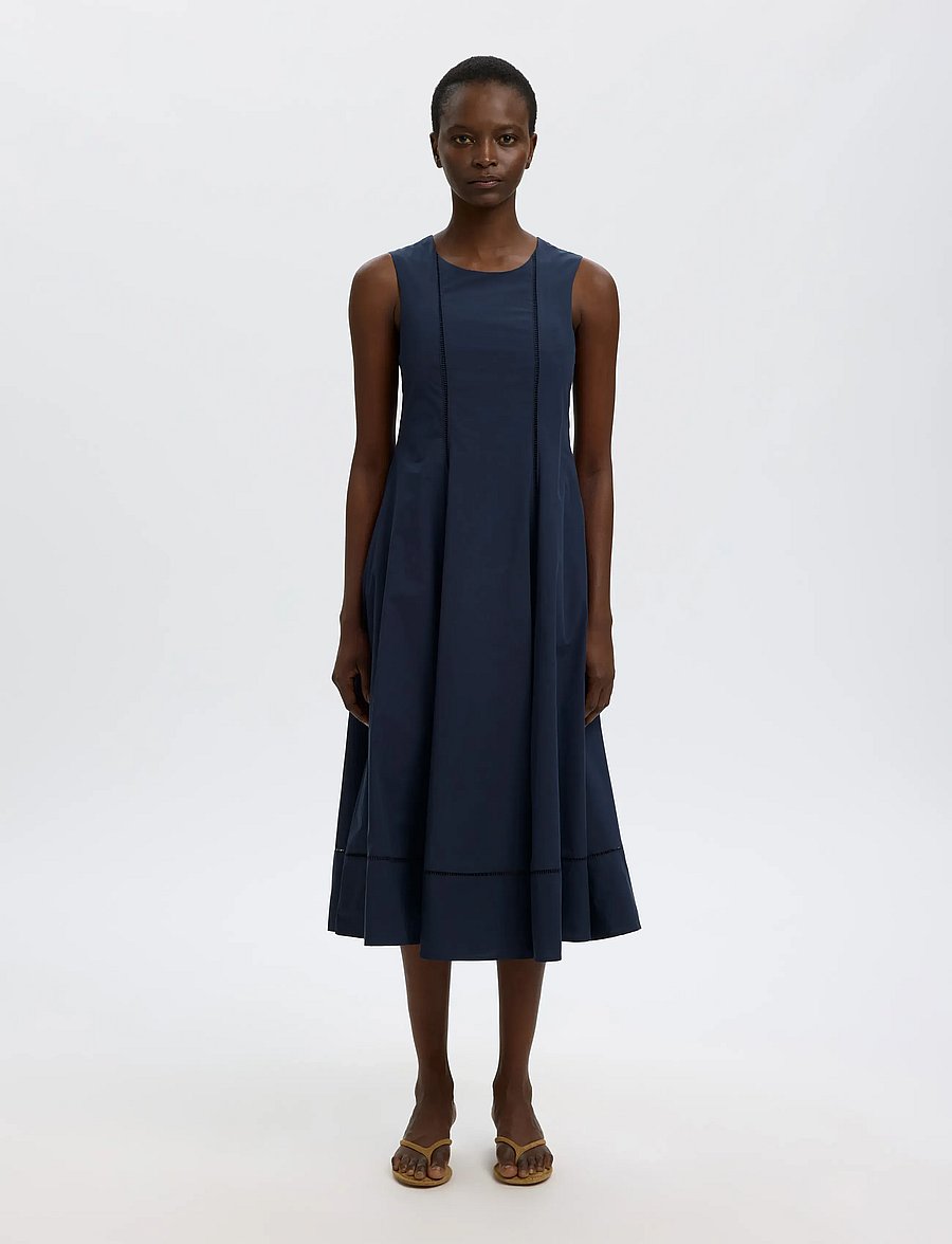 Selected - SLFDELIA REG SL MIDI LADDER STITCH DRESS - midi kjoler - dark sapphire - 0