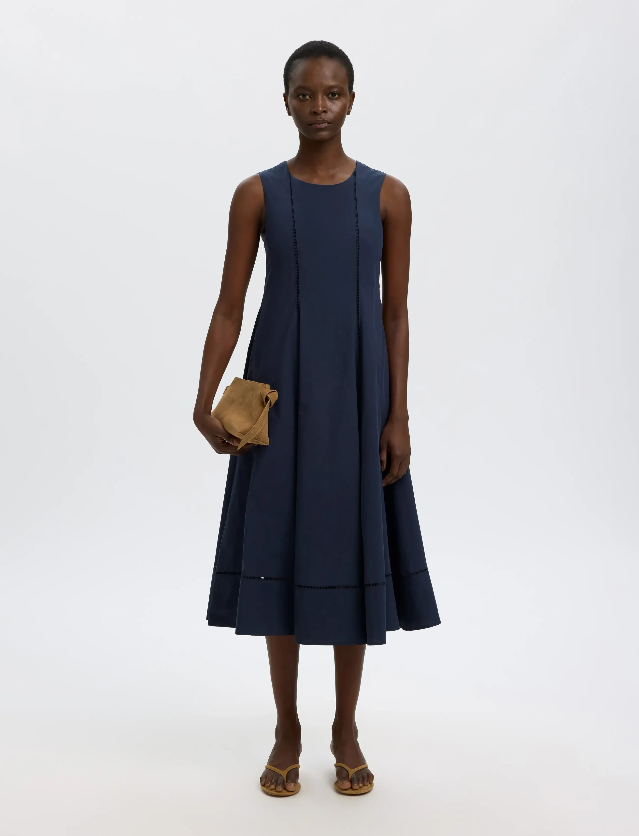 Selected - SLFDELIA REG SL MIDI LADDER STITCH DRESS - midi kjoler - dark sapphire - 3