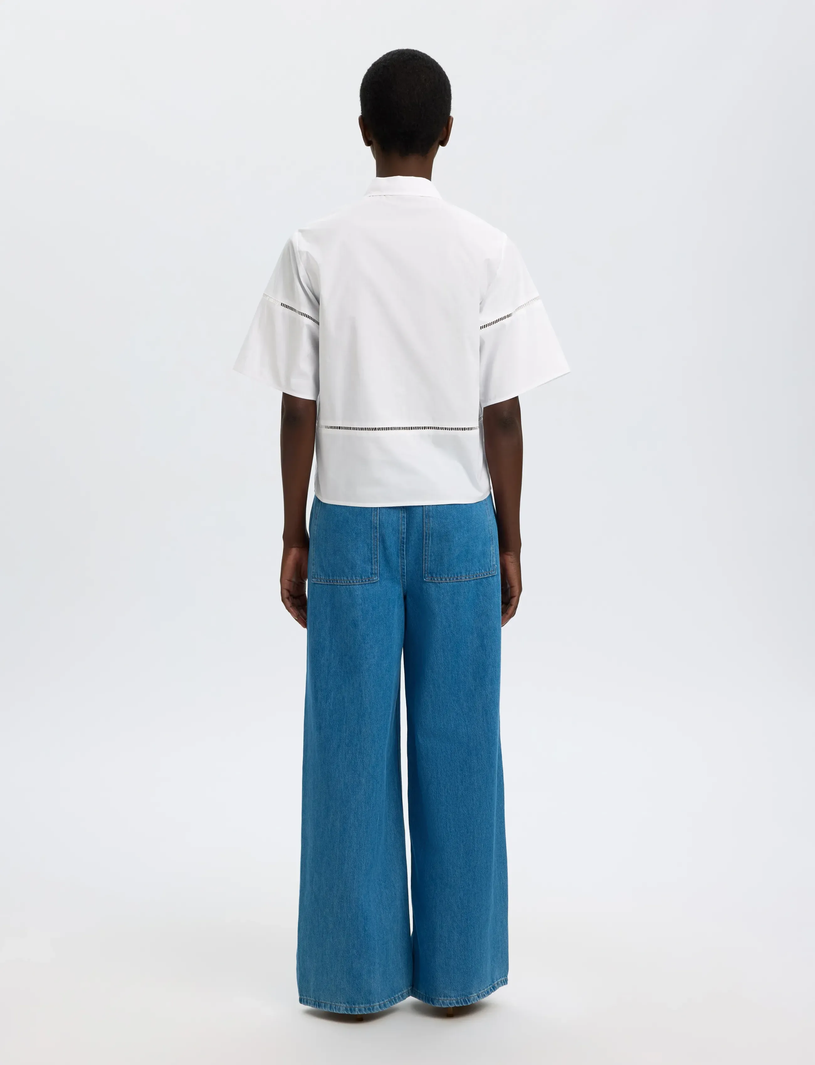 Selected - SLFDELIA 2/4 BOXY LADDER STITCH TOP B - kurzärmelige blusen - bright white - 2