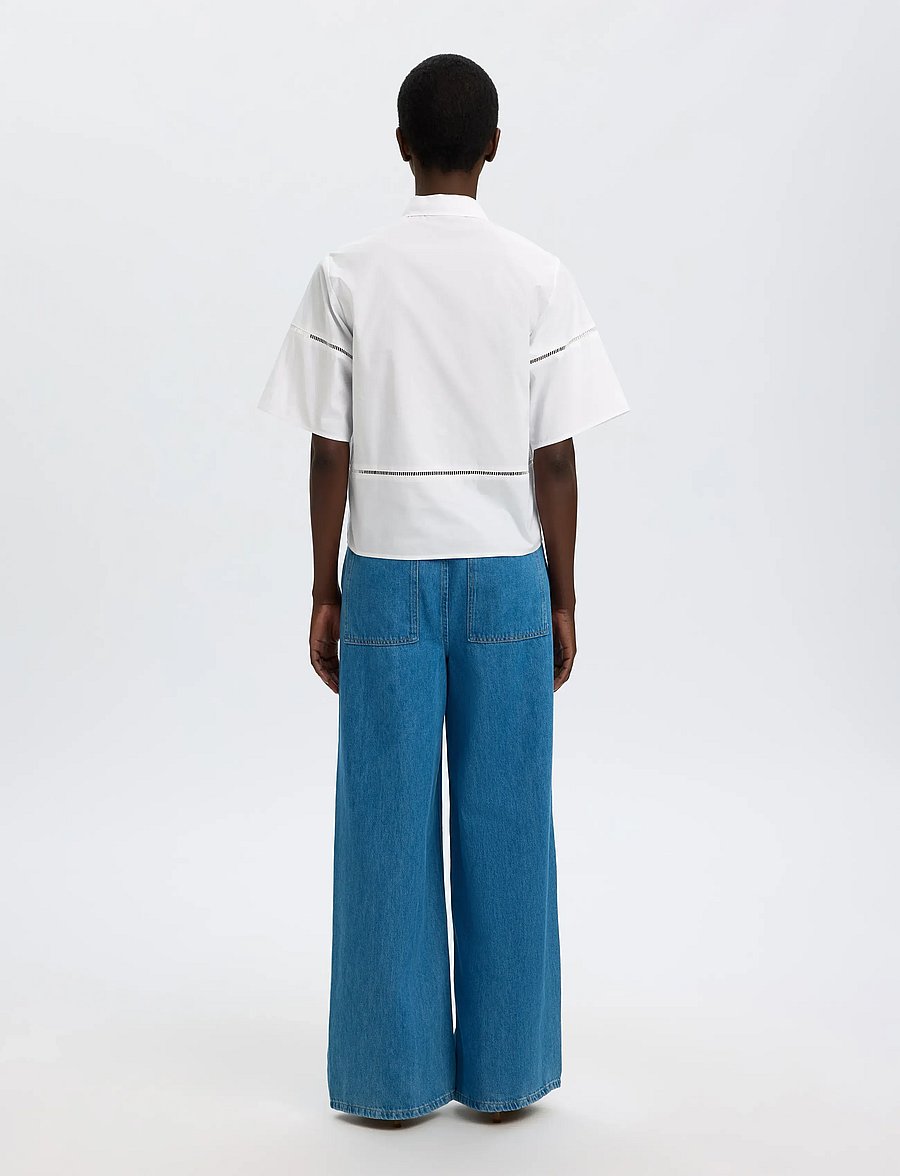 Selected - SLFDELIA 2/4 BOXY LADDER STITCH TOP B - kurzärmelige blusen - bright white - 2
