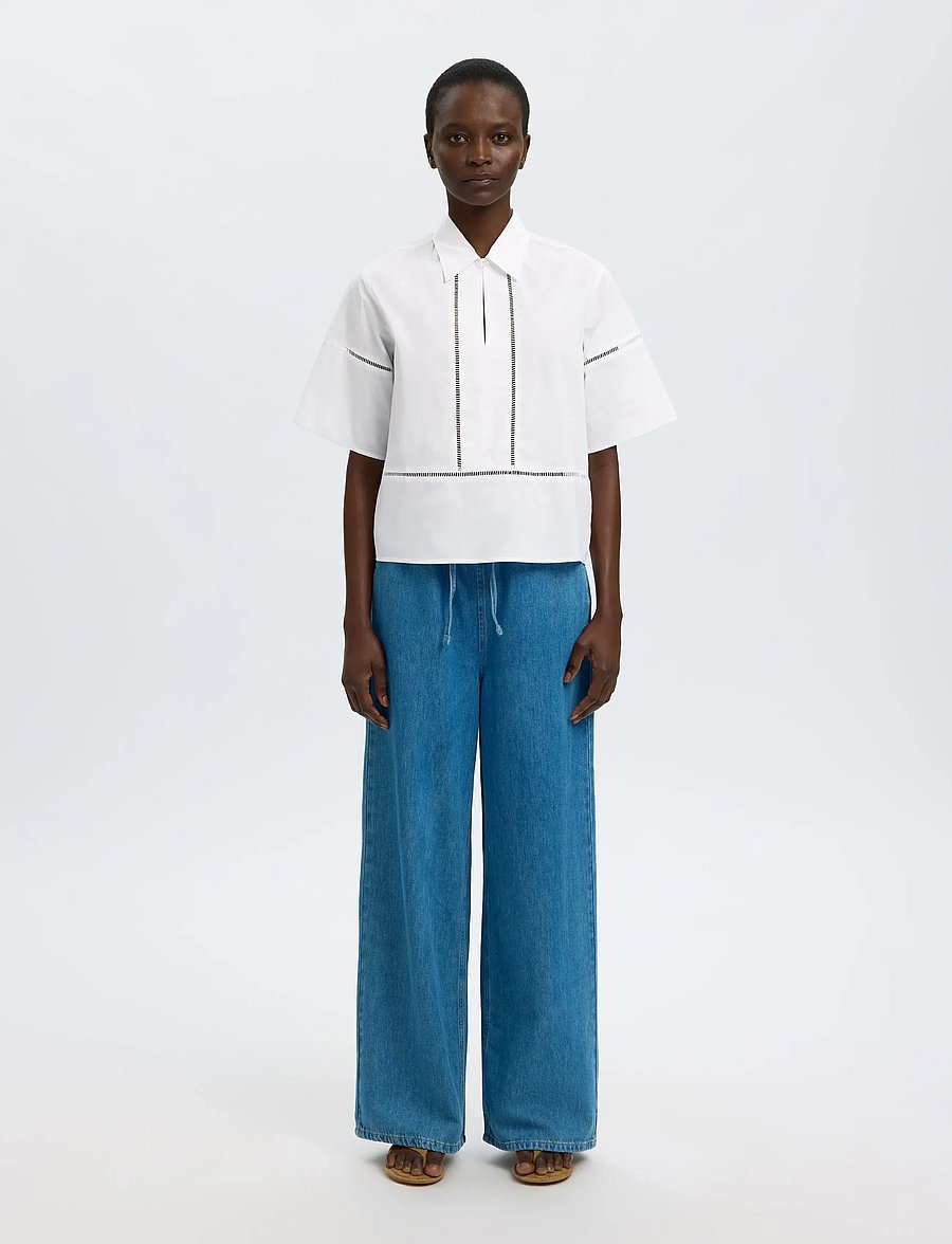 Selected - SLFDELIA 2/4 BOXY LADDER STITCH TOP B - kurzärmelige blusen - bright white - 3