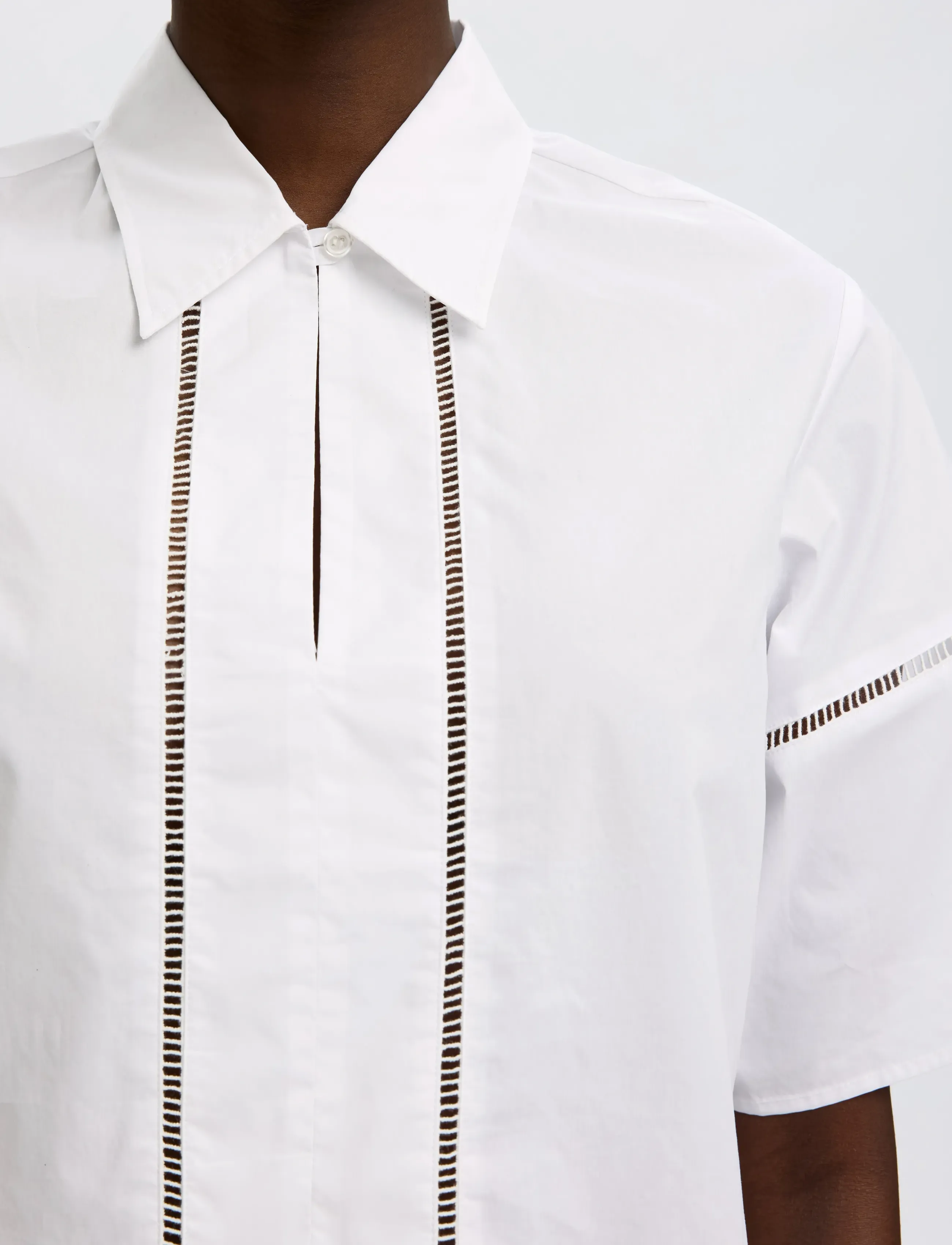 Selected - SLFDELIA 2/4 BOXY LADDER STITCH TOP B - kurzärmelige blusen - bright white - 4