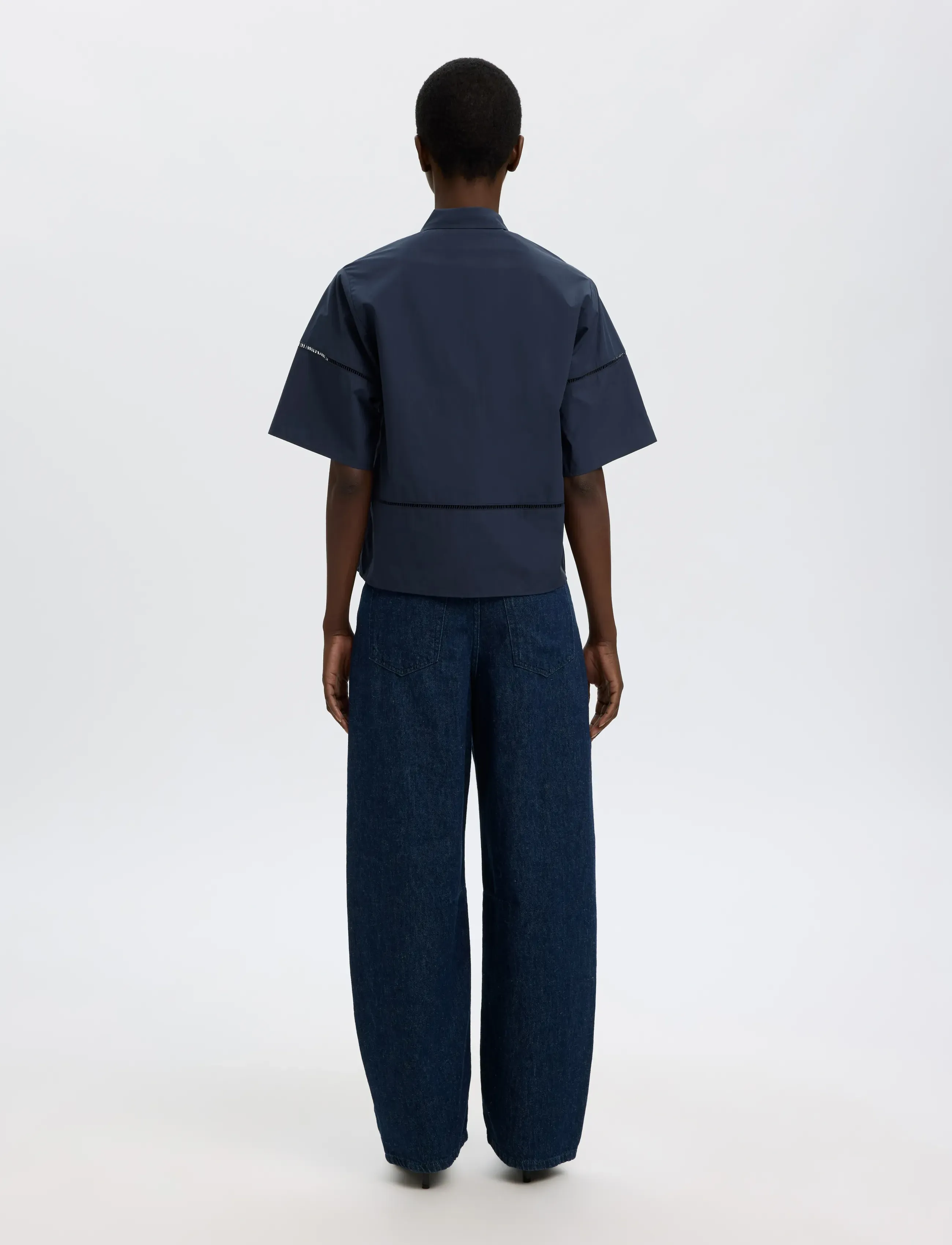 Selected - SLFDELIA 2/4 BOXY LADDER STITCH TOP B - kortærmede bluser - dark sapphire - 2