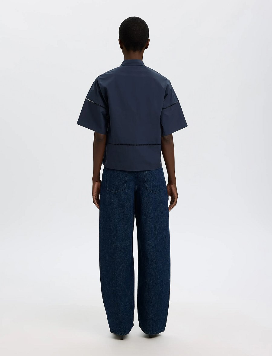 Selected - SLFDELIA 2/4 BOXY LADDER STITCH TOP B - kortærmede bluser - dark sapphire - 2
