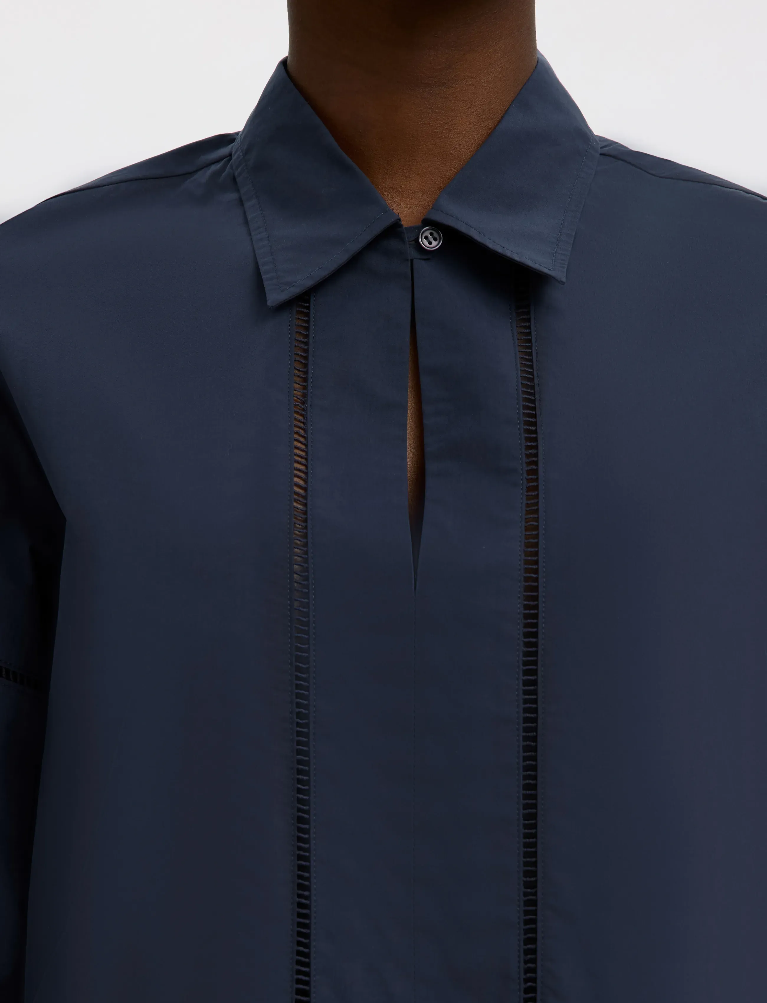 Selected - SLFDELIA 2/4 BOXY LADDER STITCH TOP B - kortærmede bluser - dark sapphire - 4