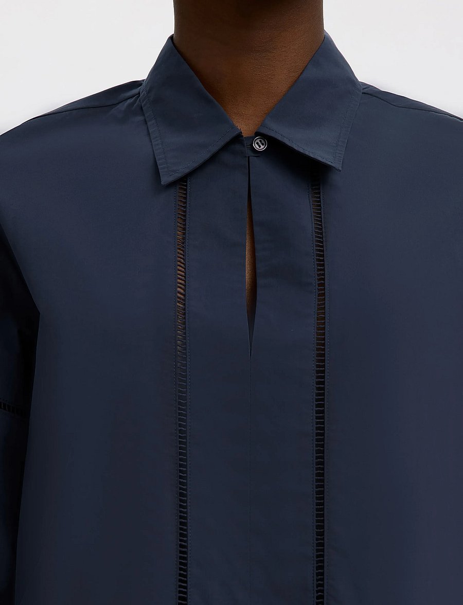 Selected - SLFDELIA 2/4 BOXY LADDER STITCH TOP B - kortærmede bluser - dark sapphire - 4