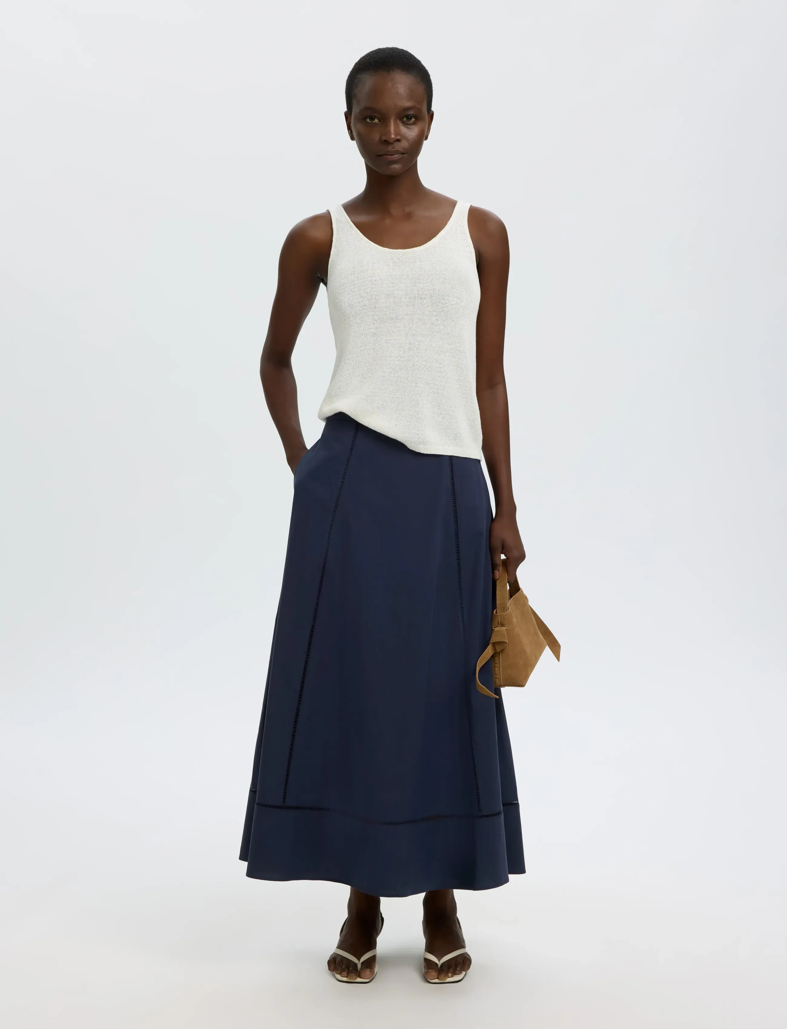 Selected - SLFDELIA ANKLE LADDER STITCH SKIRT B - jupes longues - dark sapphire - 5
