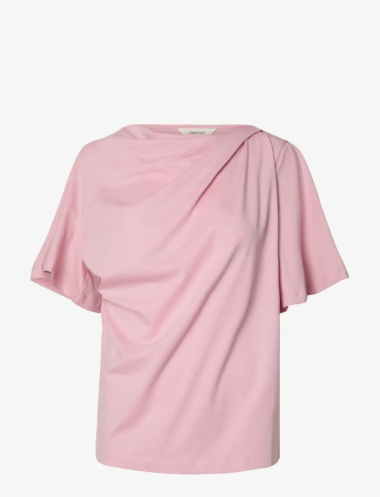 Selected - SLFOLINE LIGHT SS DRAPED NECK TEE EX - t-shirts - bleached mauve - 1