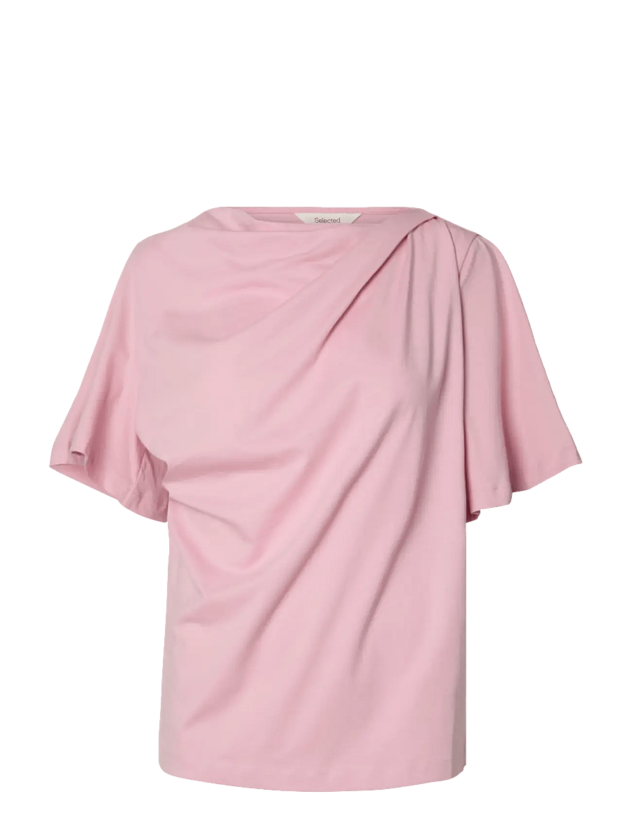 Selected - SLFOLINE LIGHT SS DRAPED NECK TEE EX - t-shirts - bleached mauve - 1