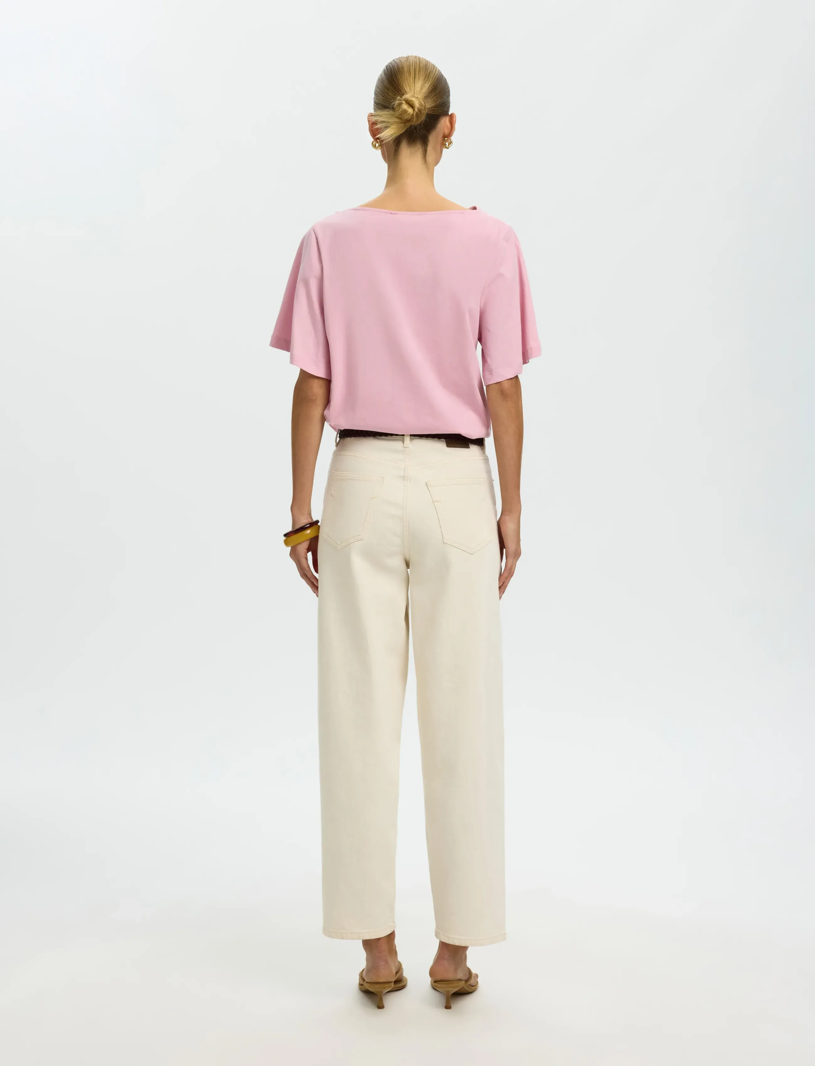 Selected - SLFOLINE LIGHT SS DRAPED NECK TEE EX - t-shirts - bleached mauve - 2