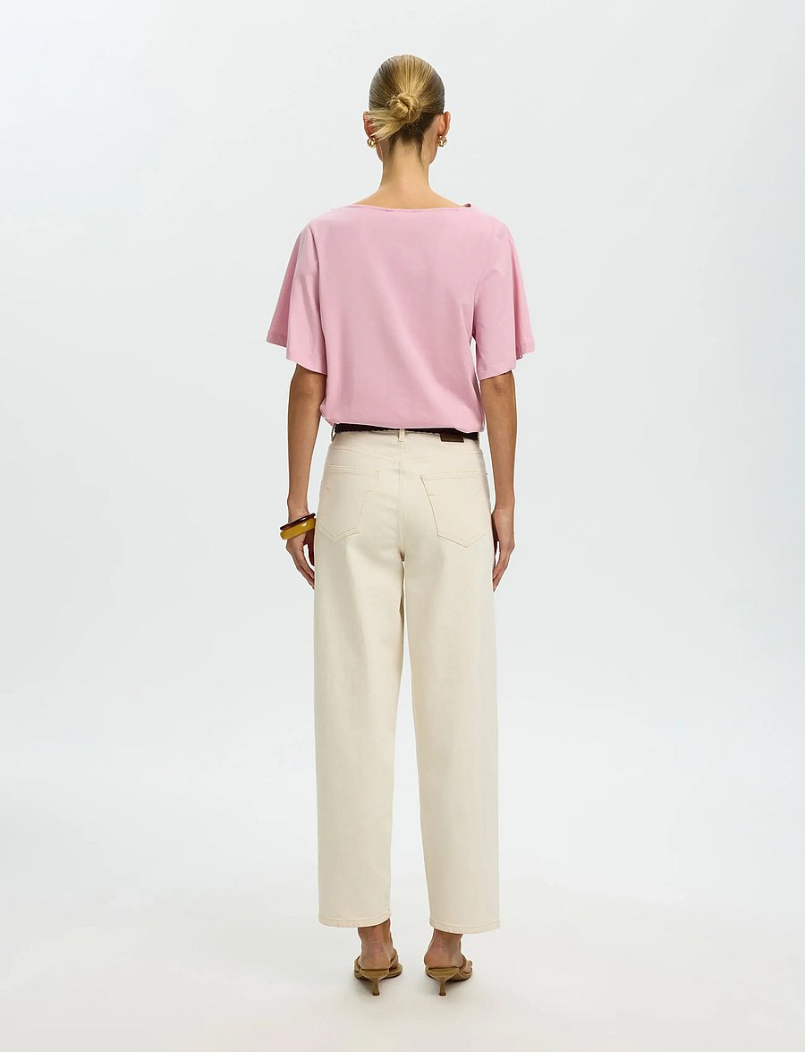Selected - SLFOLINE LIGHT SS DRAPED NECK TEE EX - t-shirts - bleached mauve - 2
