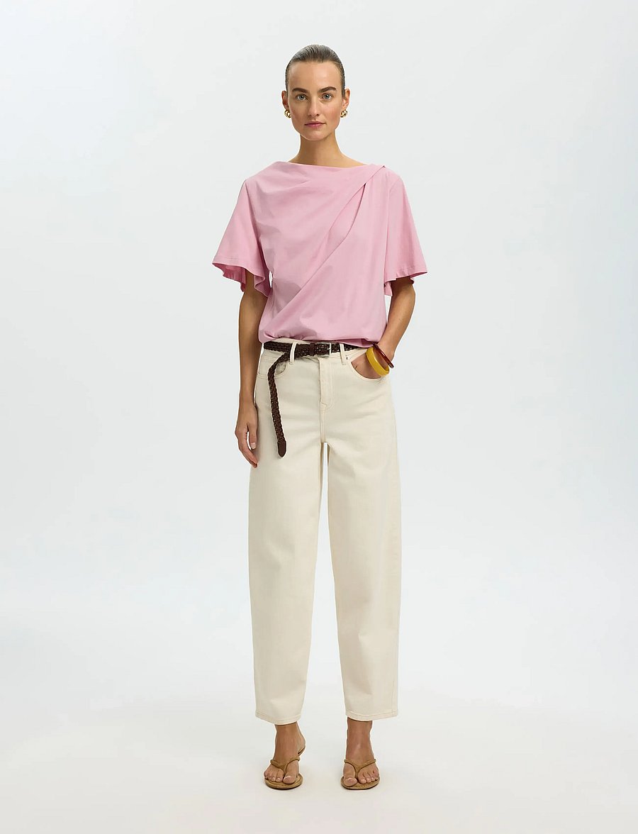 Selected - SLFOLINE LIGHT SS DRAPED NECK TEE EX - t-shirts - bleached mauve - 3