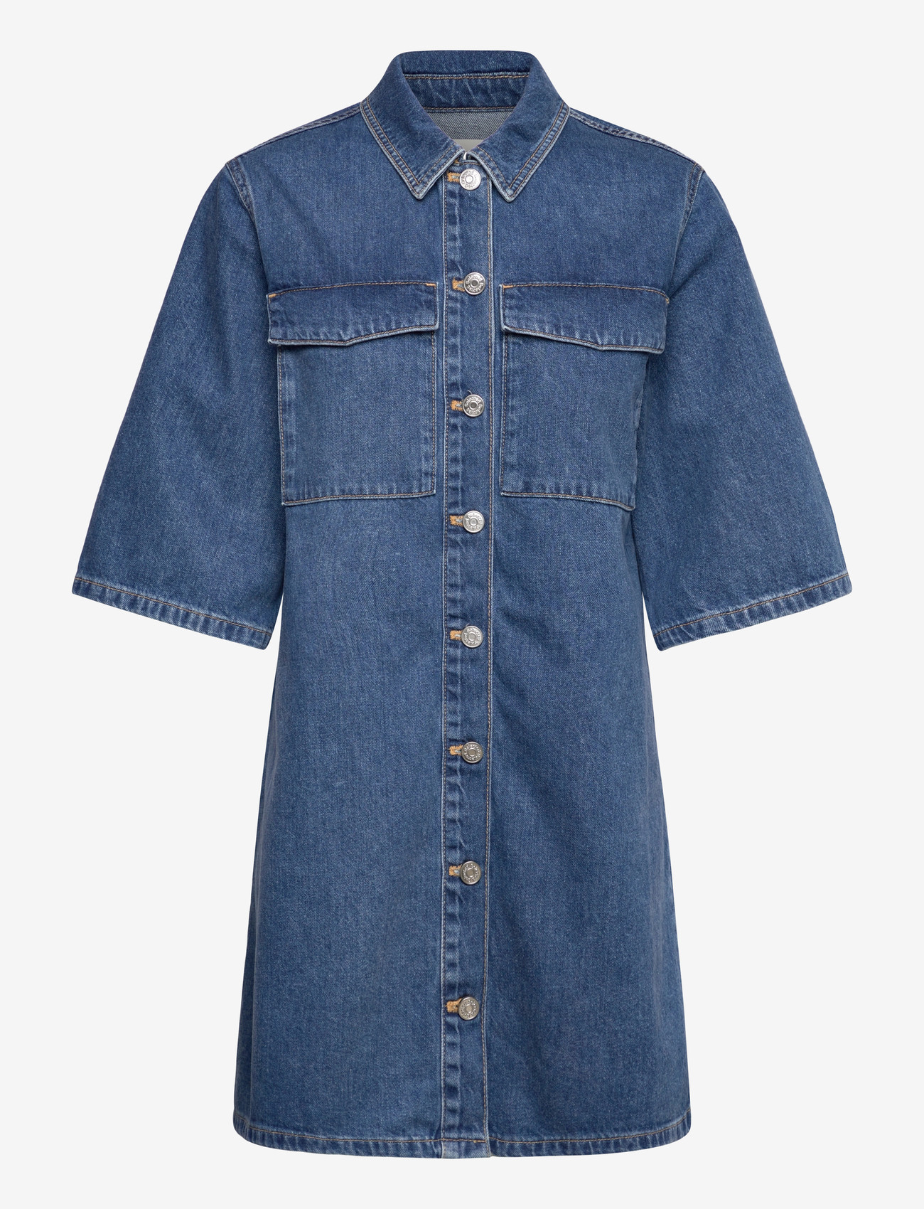 Selected - SLFAGATHE SHORT DENIM DRESS - särkkleidid - medium blue denim - 0
