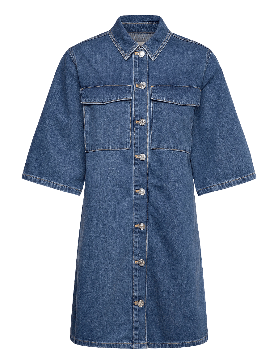 Selected - SLFAGATHE SHORT DENIM DRESS - hemdkleider - medium blue denim - 1