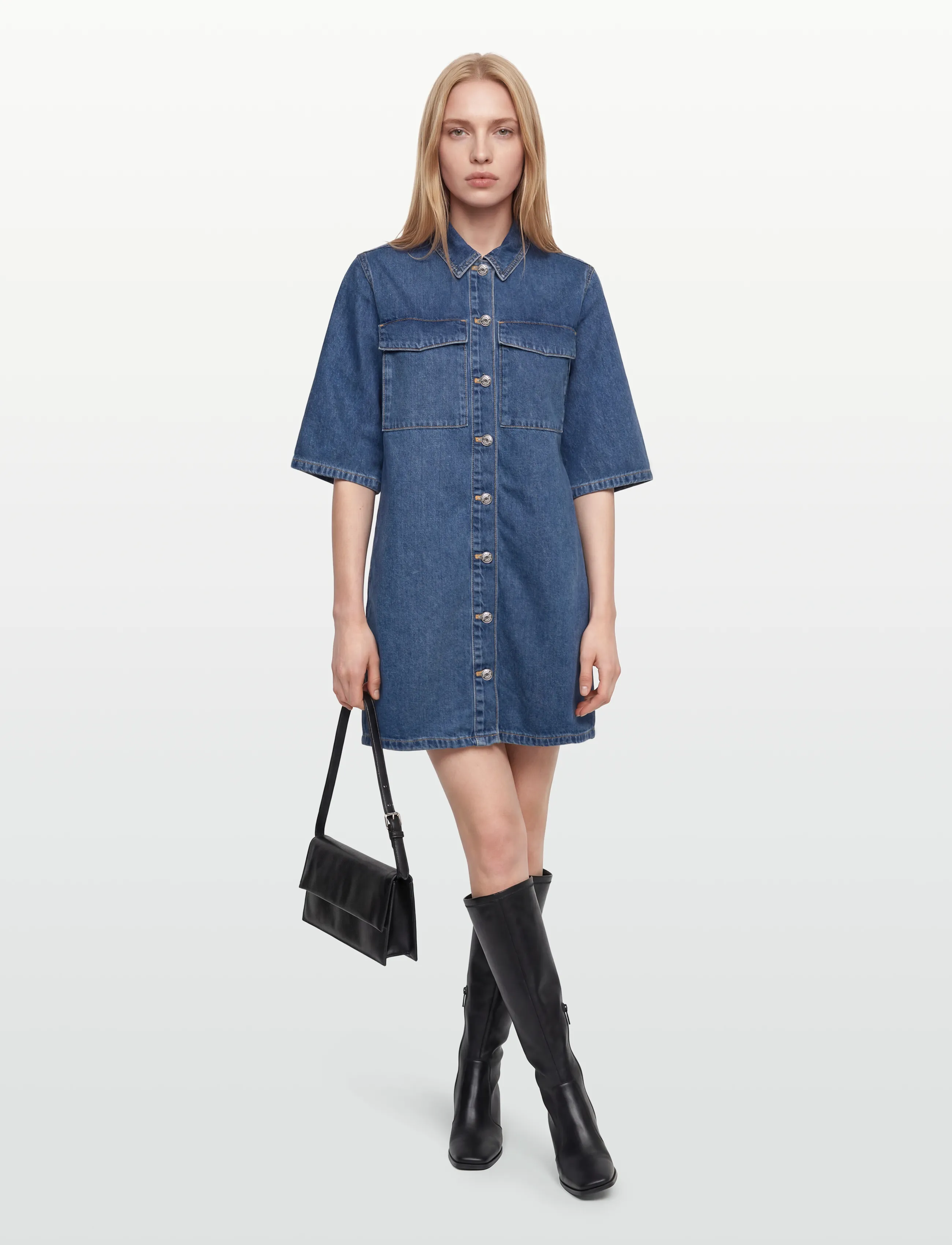 Selected SLFAGATHE SHORT DENIM DRESS - Skyrtukjólar - MEDIUM BLUE DENIM / blue