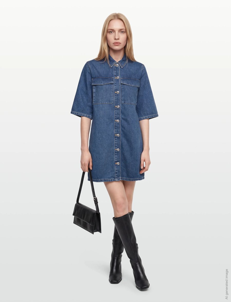 Selected - SLFAGATHE SHORT DENIM DRESS - hemdkleider - medium blue denim - 0