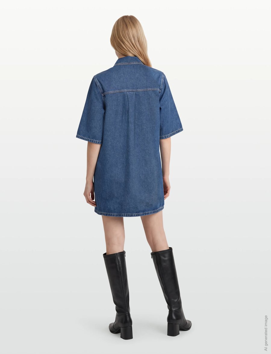 Selected - SLFAGATHE SHORT DENIM DRESS - hemdkleider - medium blue denim - 4