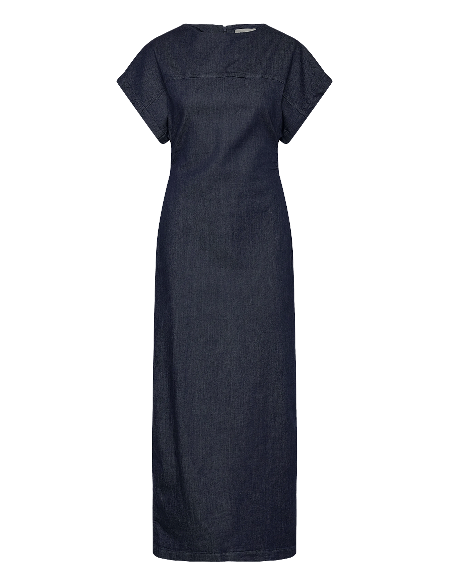 Selected - SLFASTA SS ANKLE DRESS - maxikleider - dark blue denim - 0
