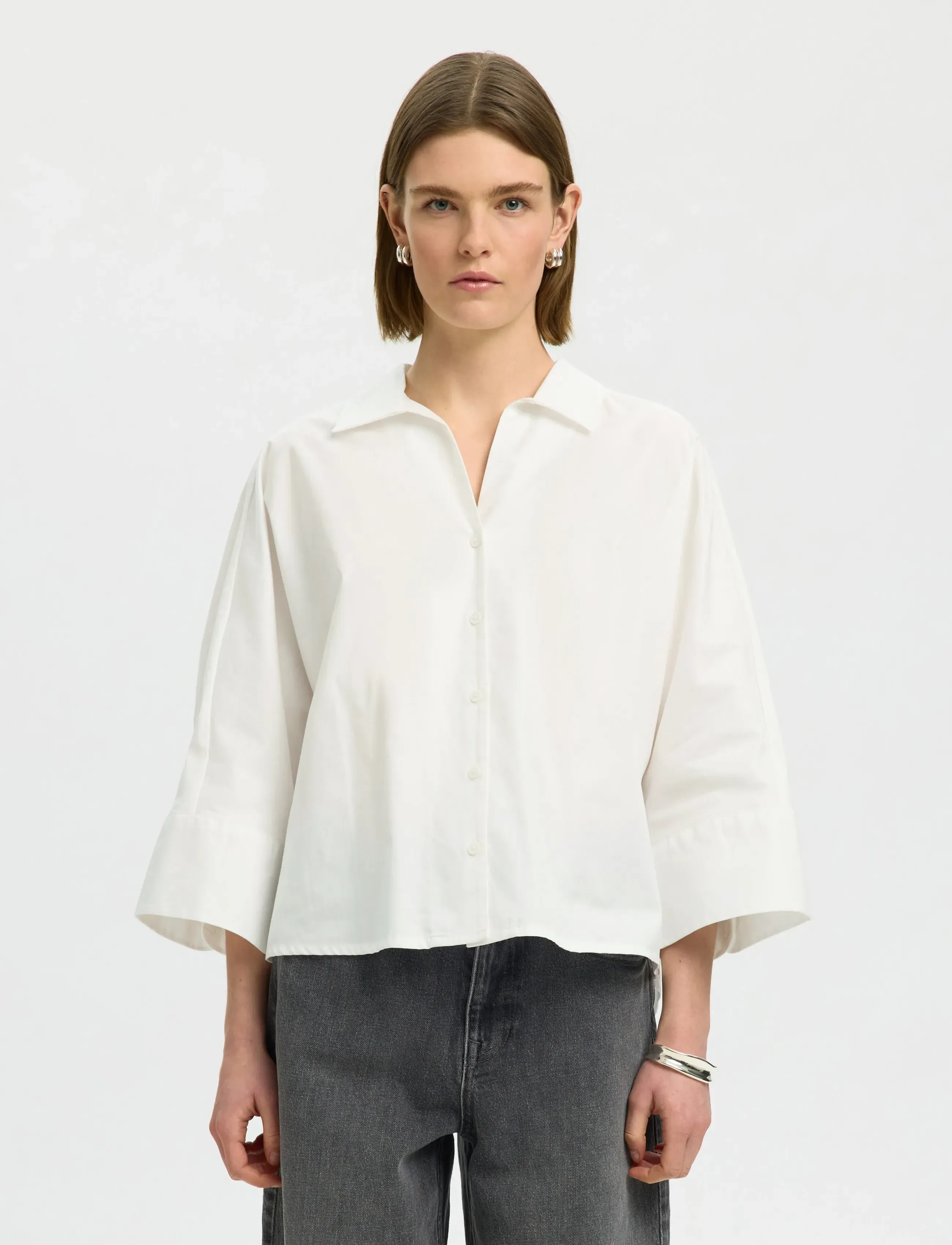 Selected Slwemilia Oversize 3/4 Shirt Noos, 40, White, Skjorter > Langærmede, Dame