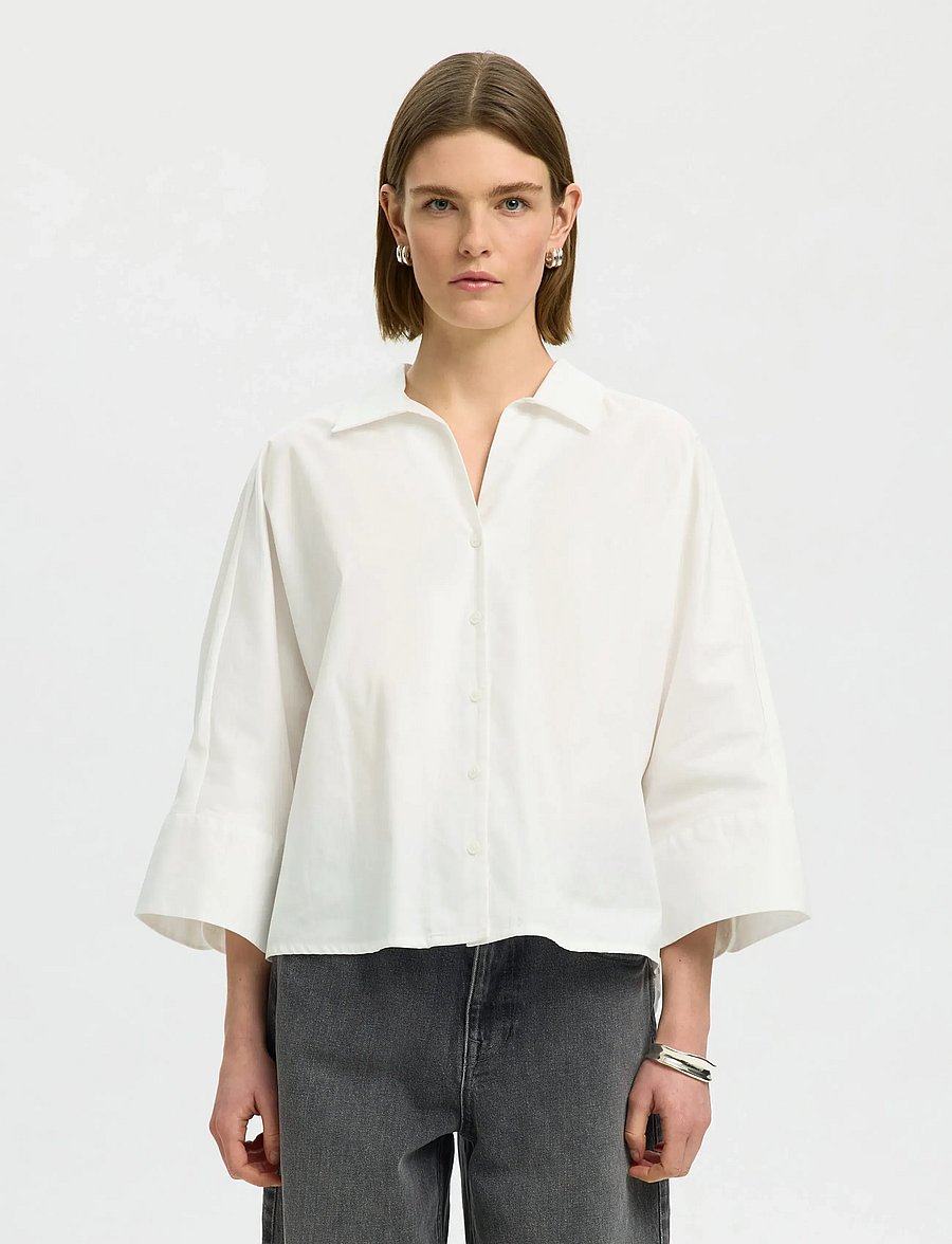 Selected - SLWEMILIA OVERSIZE 3/4 SHIRT NOOS - langærmede skjorter - bright white - 0