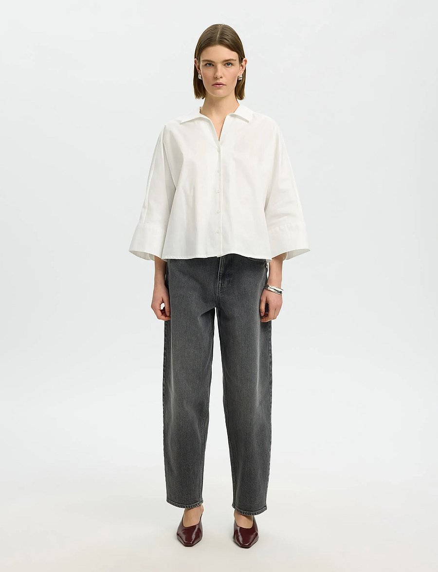 Selected - SLWEMILIA OVERSIZE 3/4 SHIRT NOOS - langærmede skjorter - bright white - 3