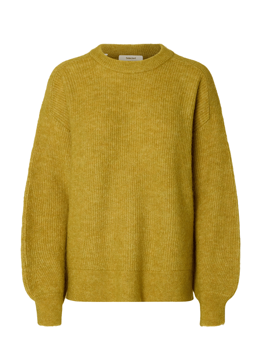 Selected - SLWLULU LS KNIT RELAXED O-NECK - striktrøjer - avocado oil - 0