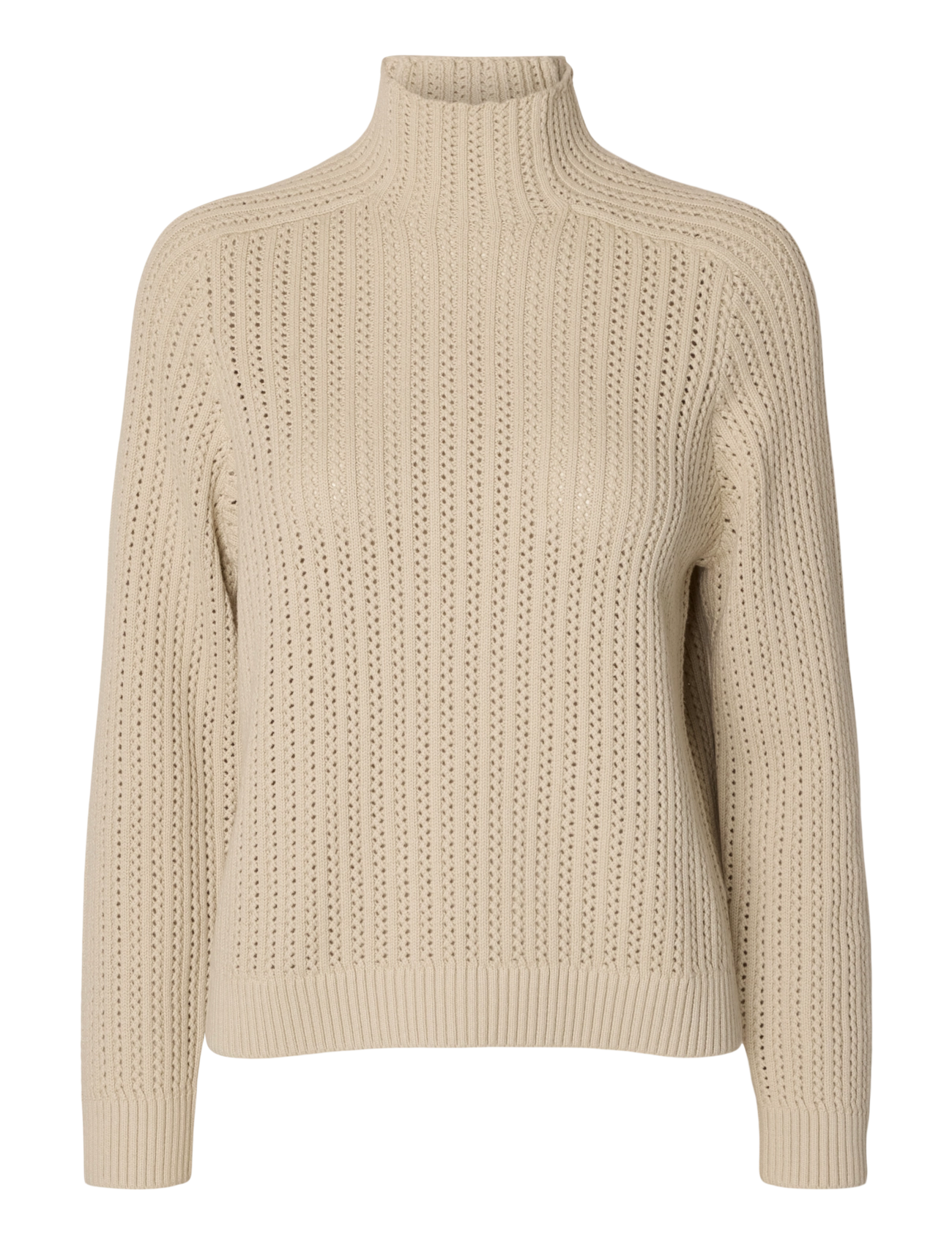 Selected SLWOLGA LS KNIT STRUCTURE HIGH NECK - Turtlenecks - BIRCH / cream