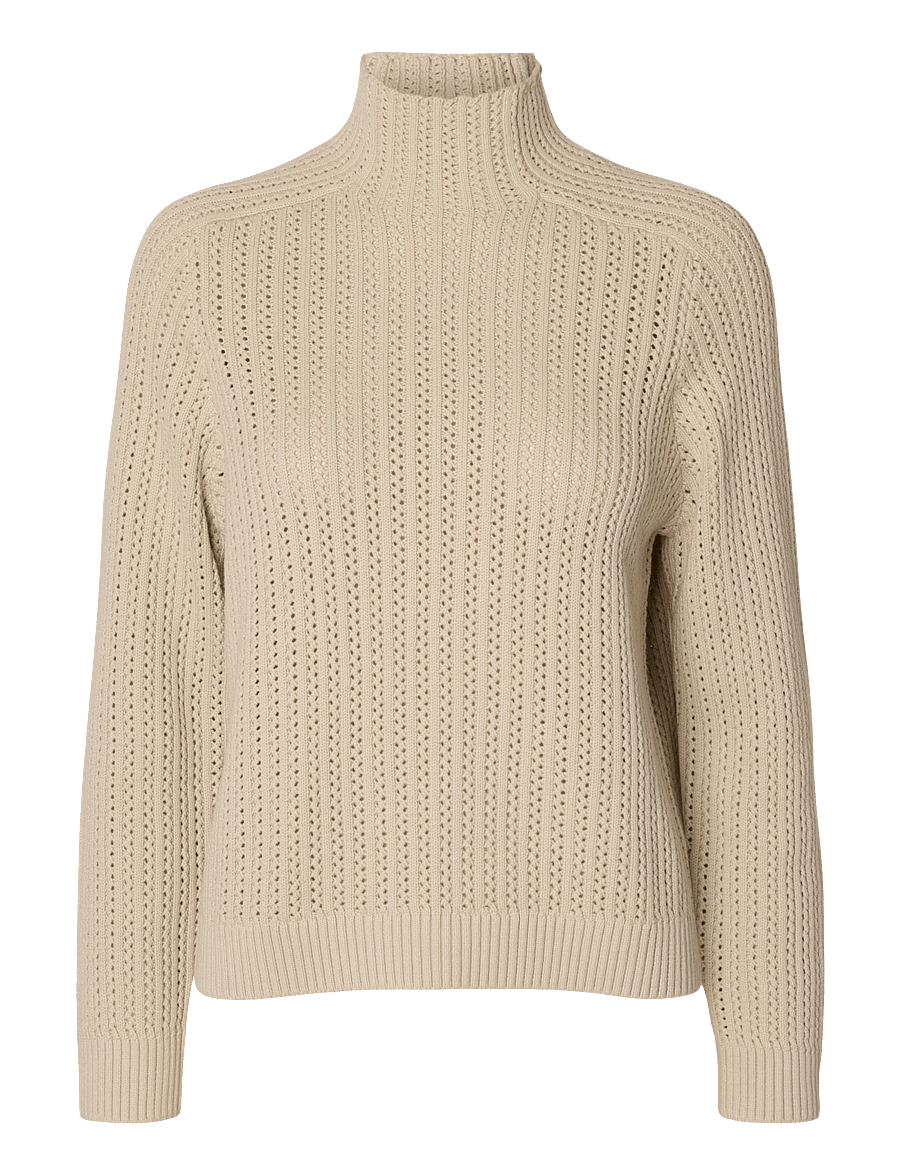Selected - SLWOLGA LS KNIT STRUCTURE HIGH NECK - jumpers - birch - 0