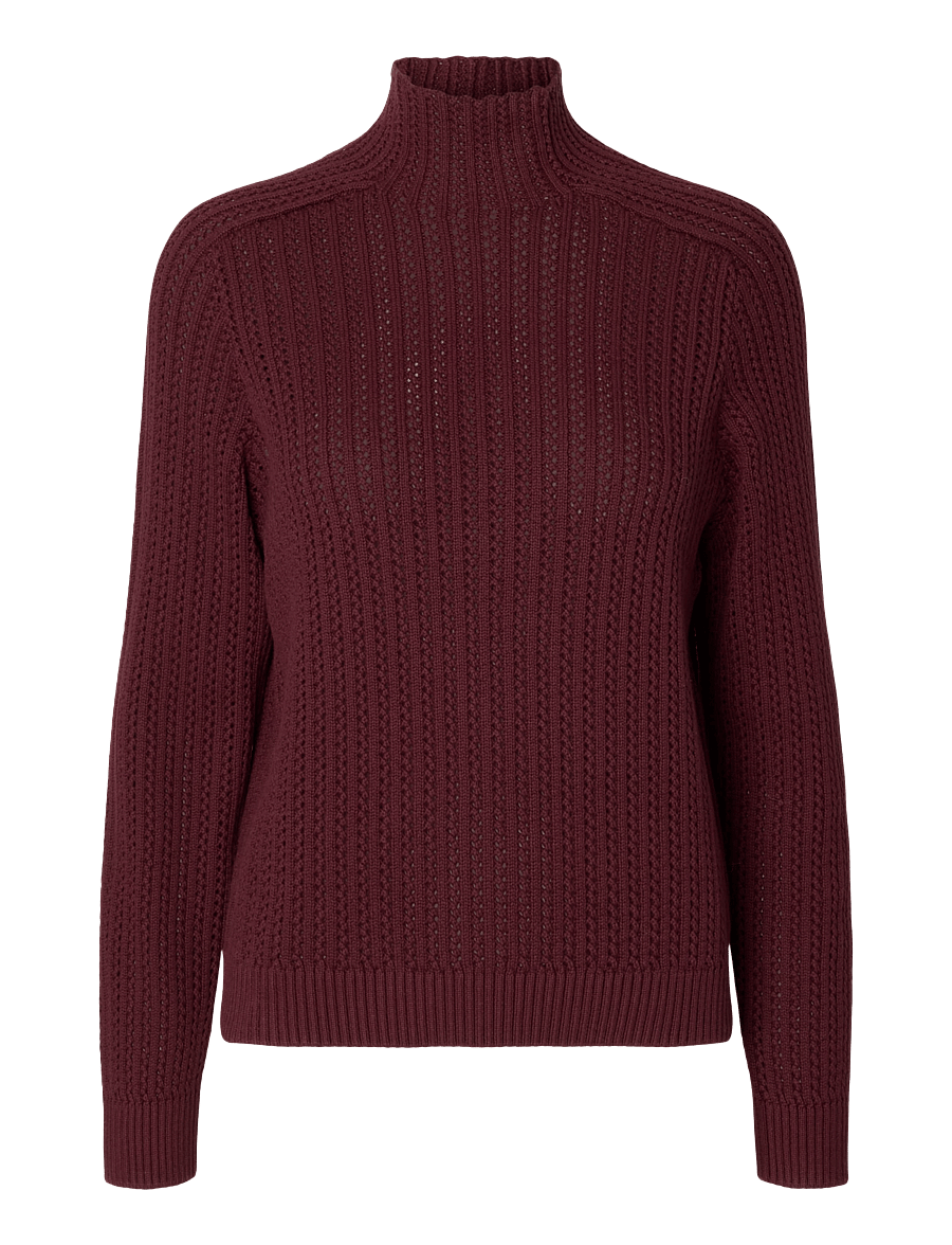 Selected - SLWOLGA LS KNIT STRUCTURE HIGH NECK - jumpers - tawny port - 0