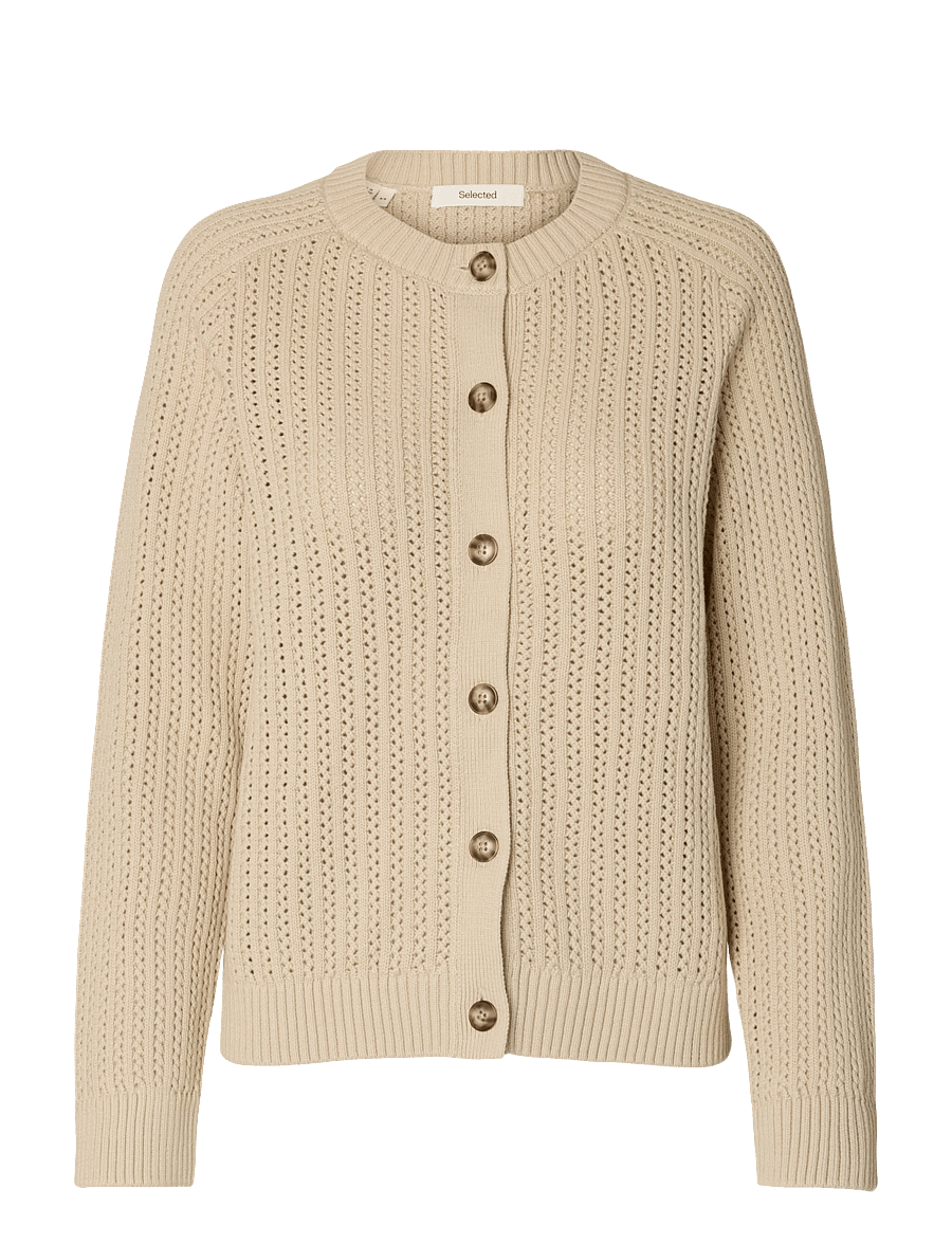 Selected - SLWOLGA LS KNIT STRUC O-NECK CARDIGAN - strickjacken - birch - 0