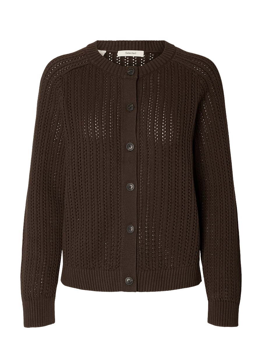Selected - SLWOLGA LS KNIT STRUC O-NECK CARDIGAN - koftor - delicioso - 0